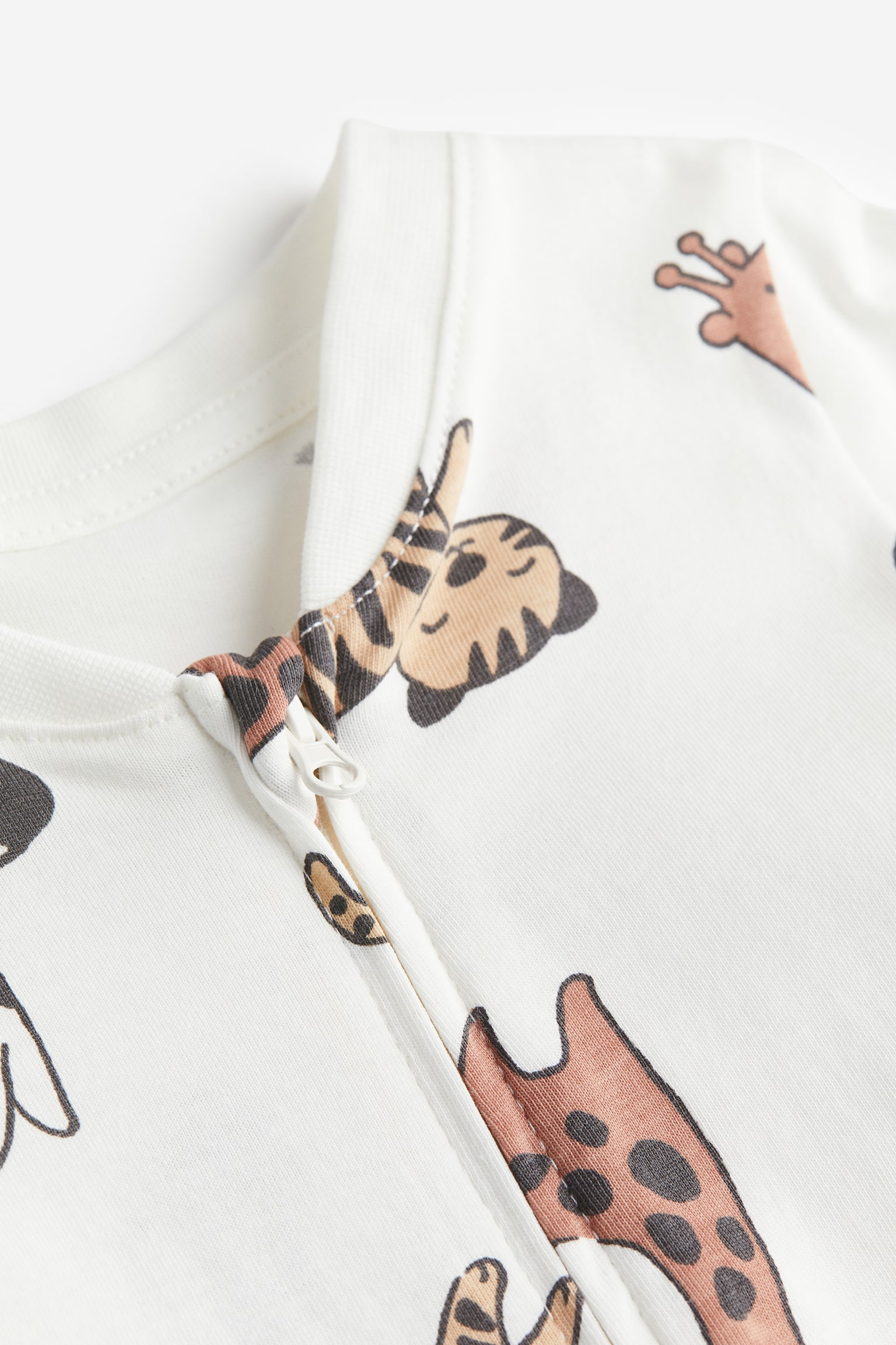 Zip Up Sleepsuit - White/Animals - 2