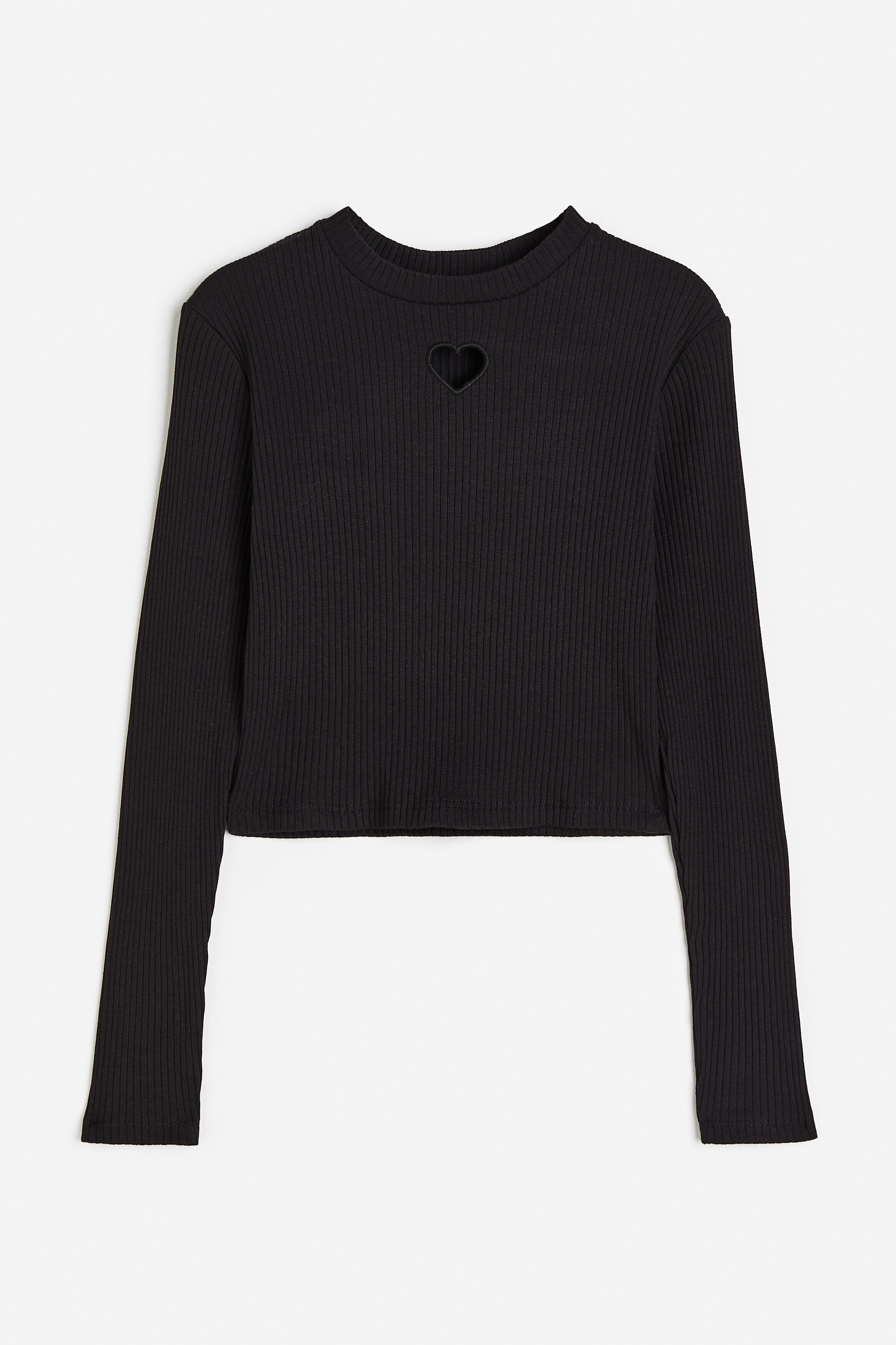 Ribbed cotton jersey cropped top - Round neck - Long sleeve