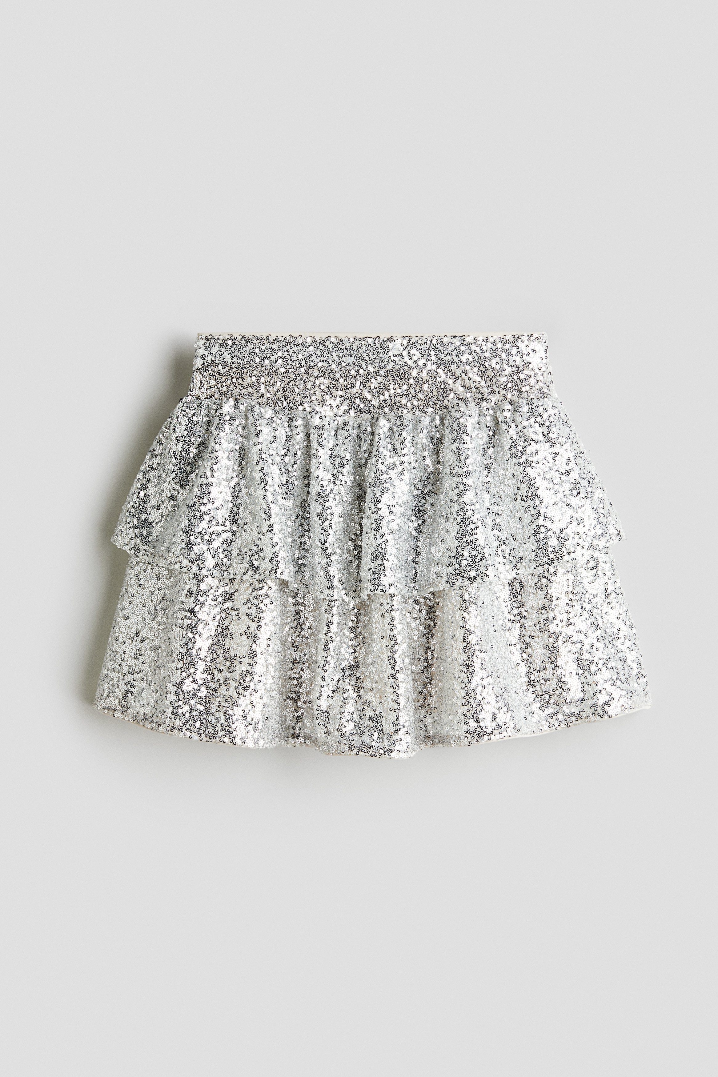 H & M - スパンコールティアードスカート - シルバー