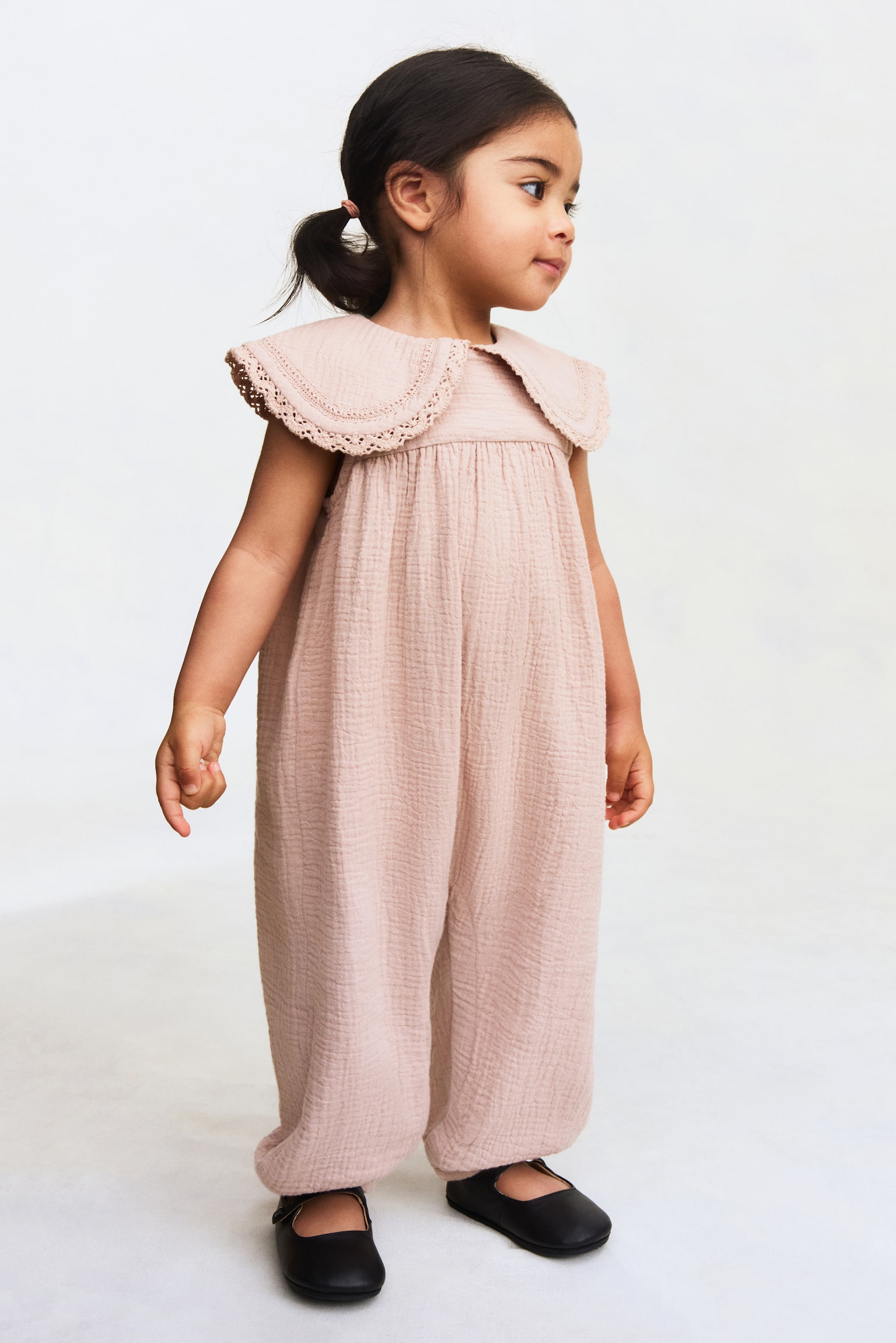 Детский комбинезон H&M Cotton Muslin Romper Suit, цвет: Светлый пыльный розовый — фото 3