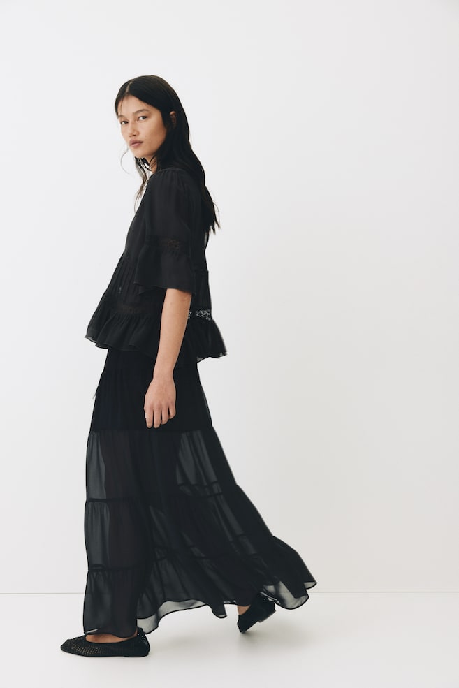 Tiered Maxi Skirt-Black - 5