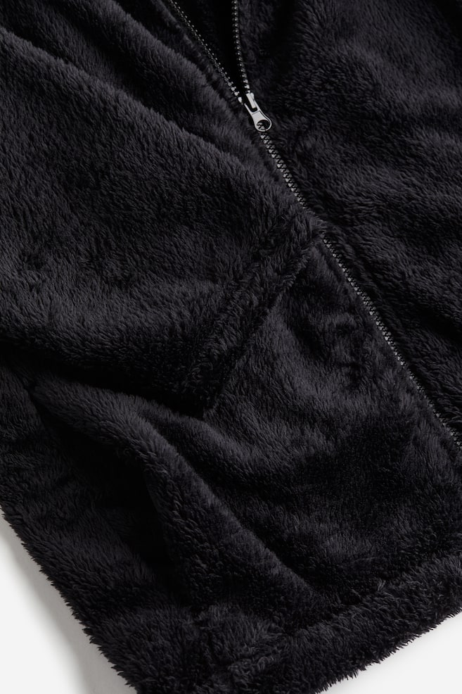 Veste zippée Loose Fit en tissu Teddy bear - Noir/Beige foncé - 4