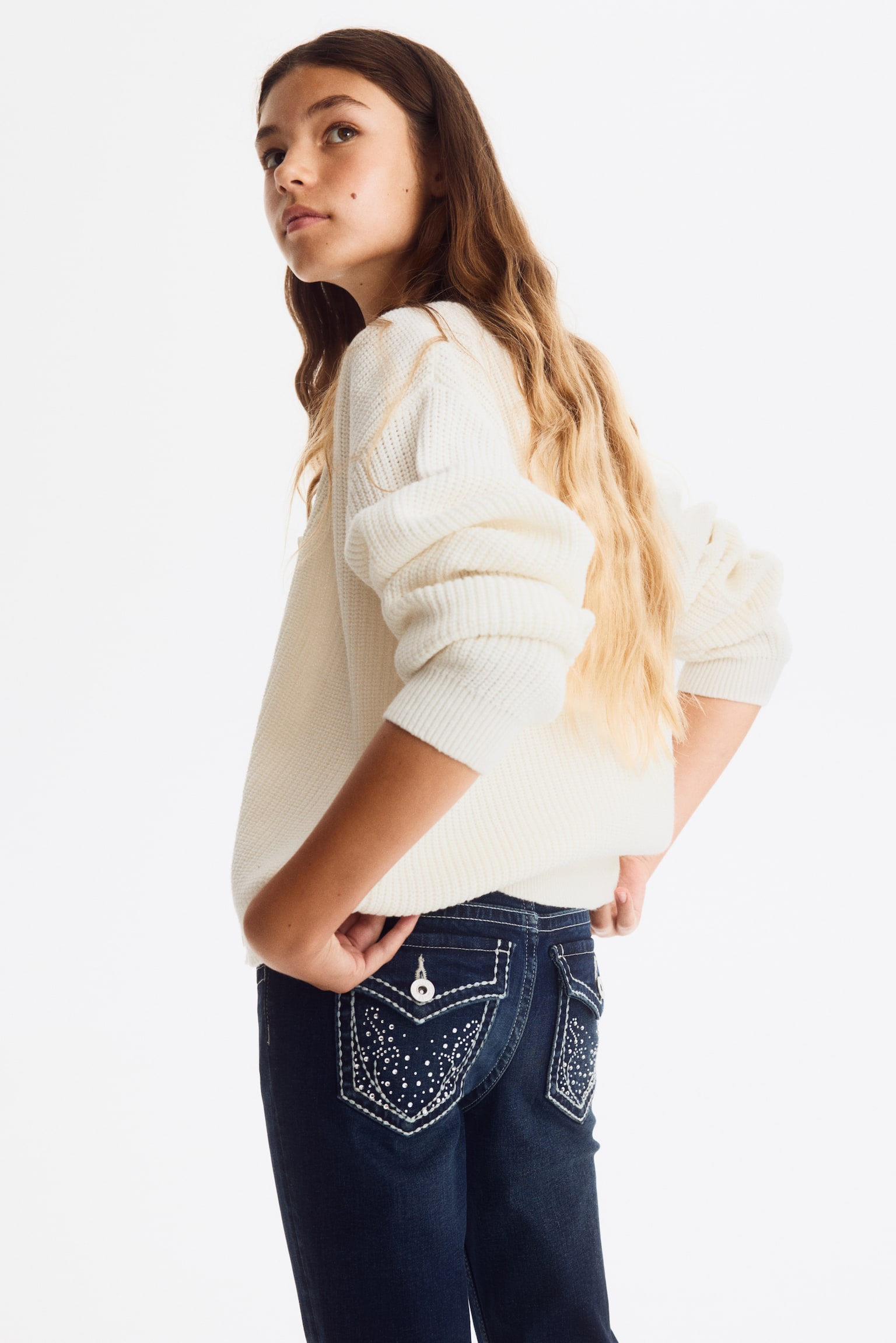 Flared Leg Low Jeans з вишивкою - Синій денім/Світло-блакитний денім/Блакитний денім/Світло-сірий денім - 1
