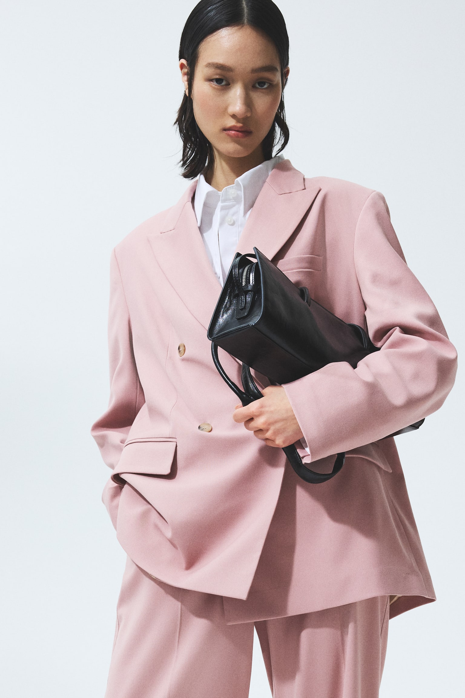 בלייזר עם כפתרה כפולה - ורוד בהיר/בז' בהיר - 5