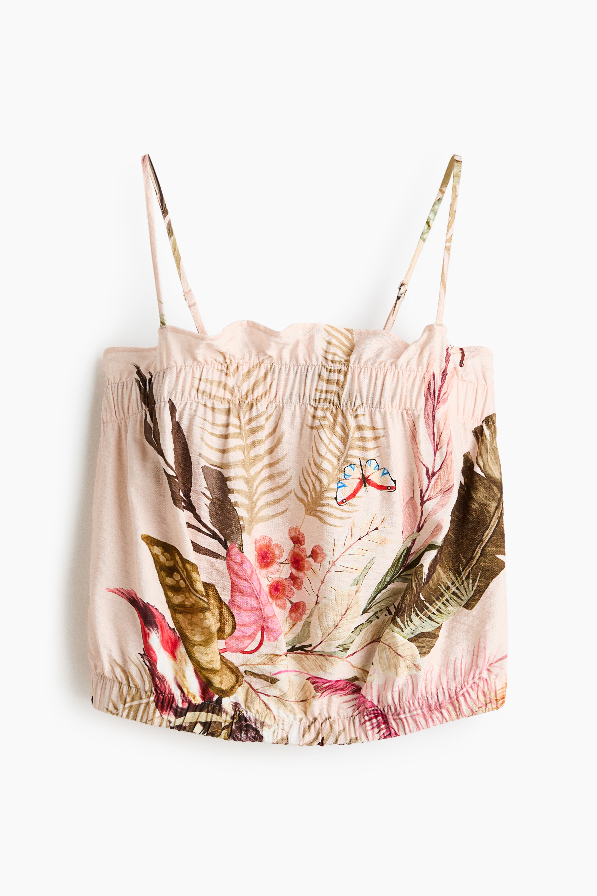 Frill-trimmed strappy top - Light pink/Patterned/Pink