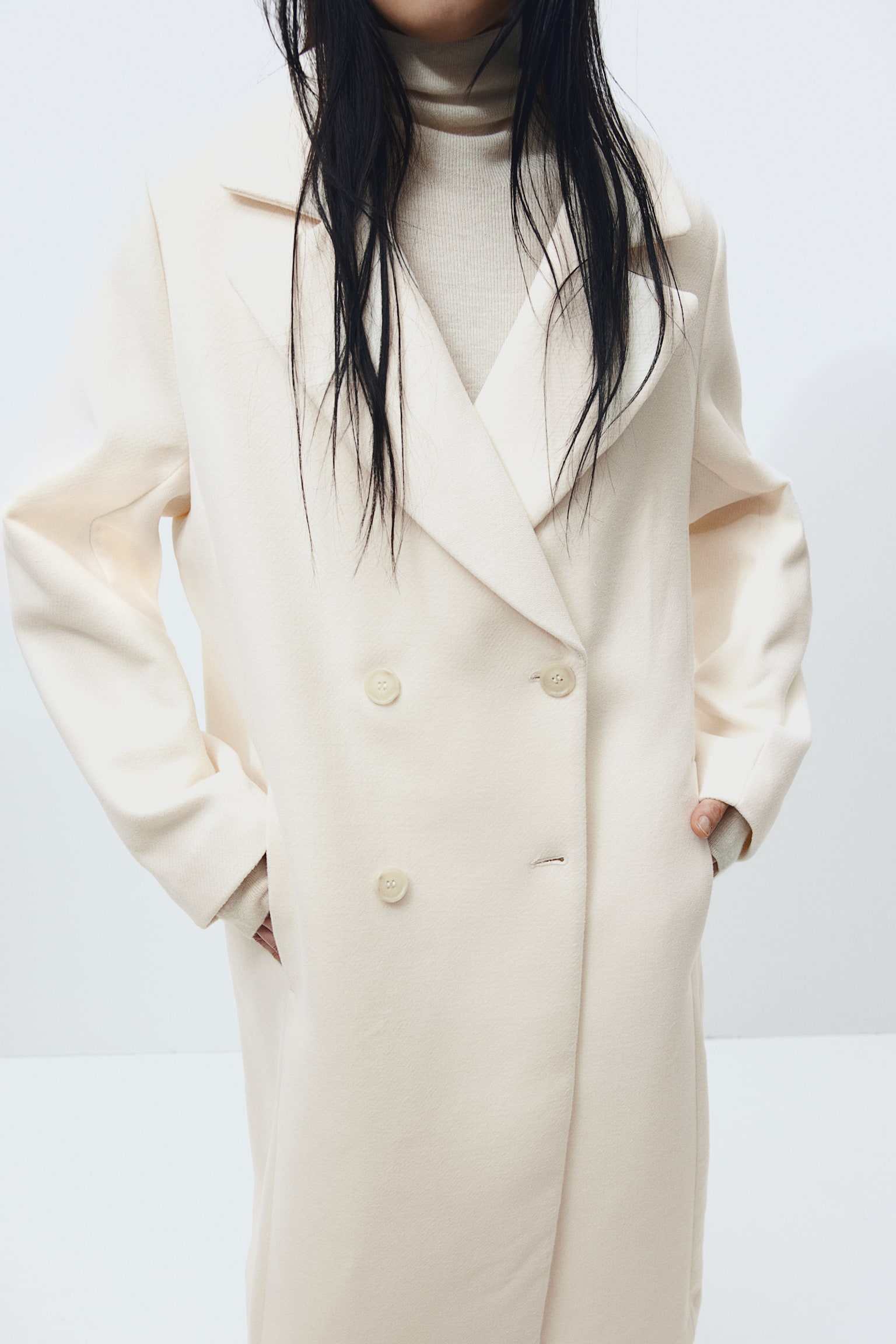 Double Breasted Coat - Cream - 7