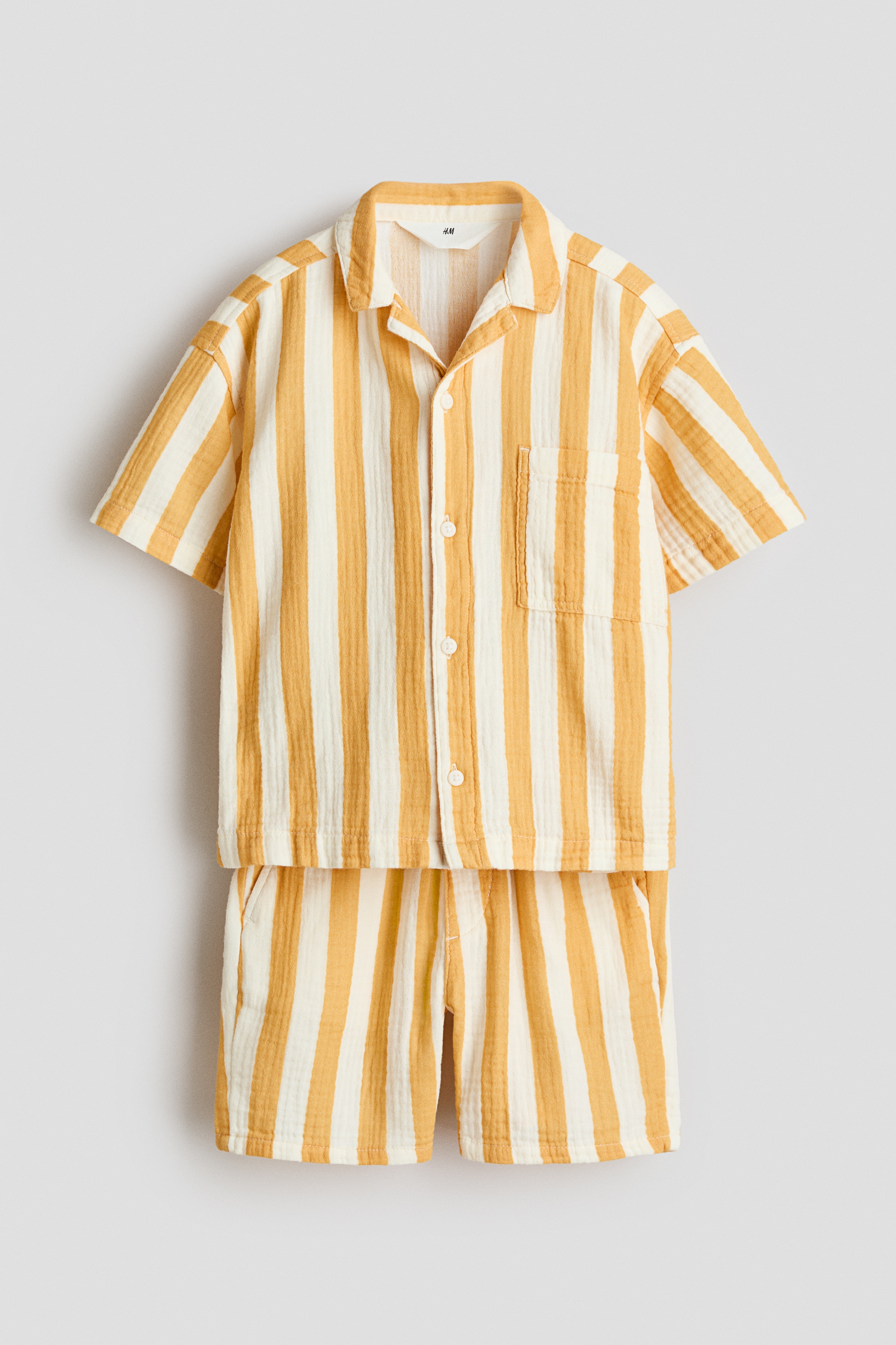 2-piece cotton muslin set - White/Yellow striped