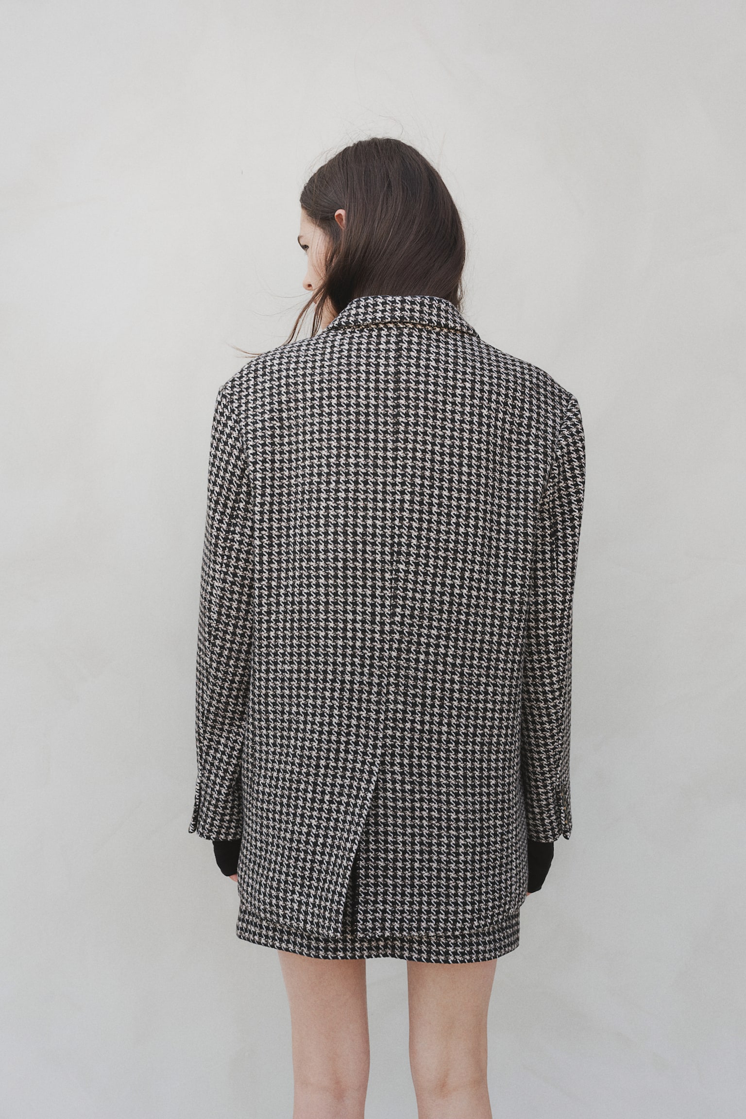 Oversized blazer - Dark brown/Dogtooth-patterned/Black/White - 4