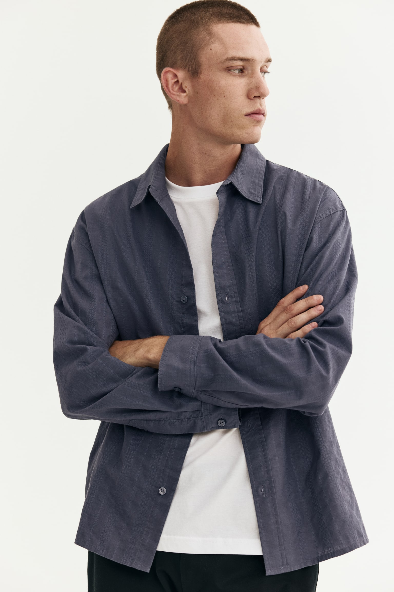 Regular Fit Textured shirt - Steel blue/Black/White - 5