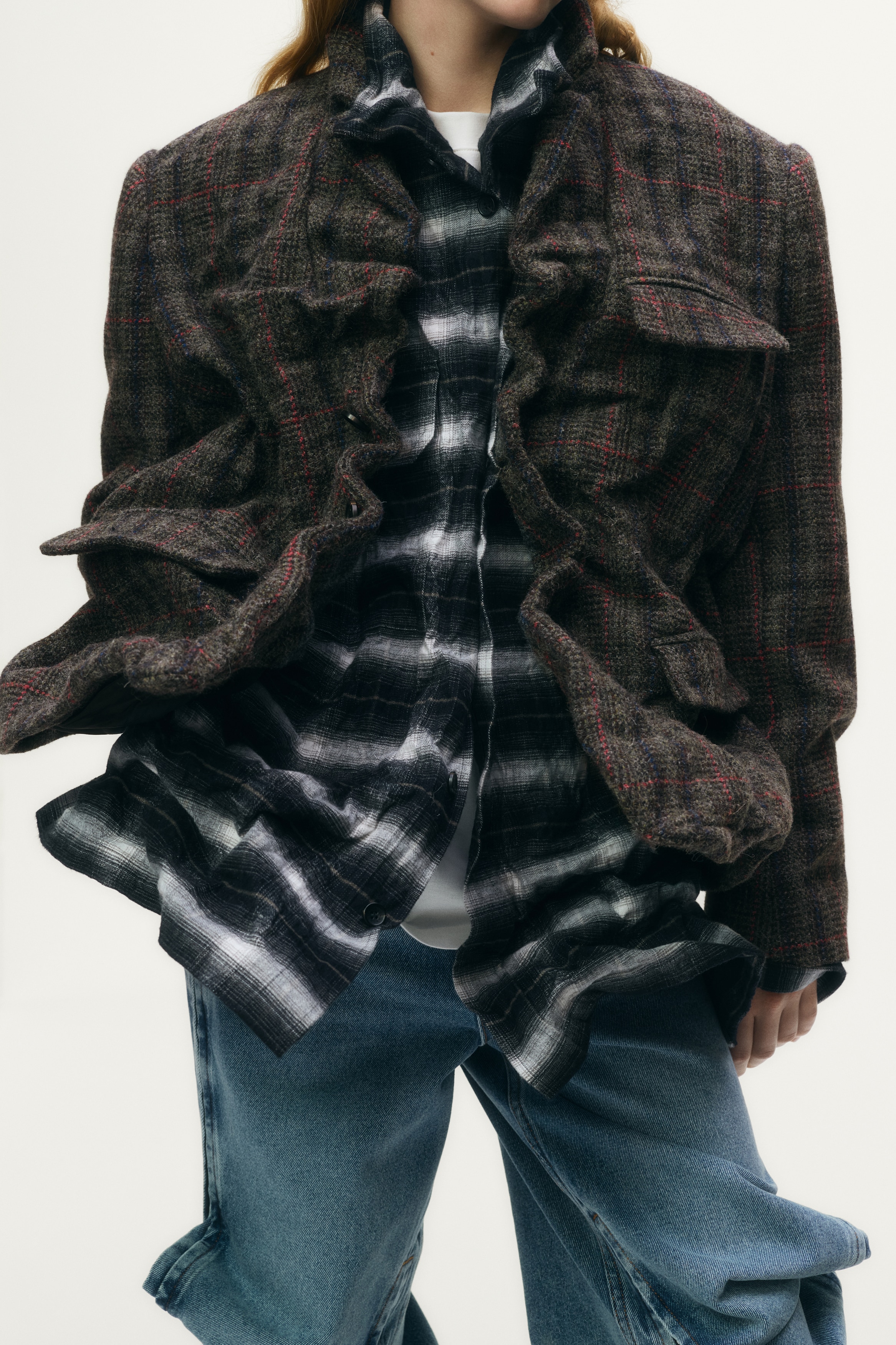 ×グレンマーティンス【ウールブレンドブレザー】 ウールブレンドブレザー - ダークブラウン／チェック - レディース