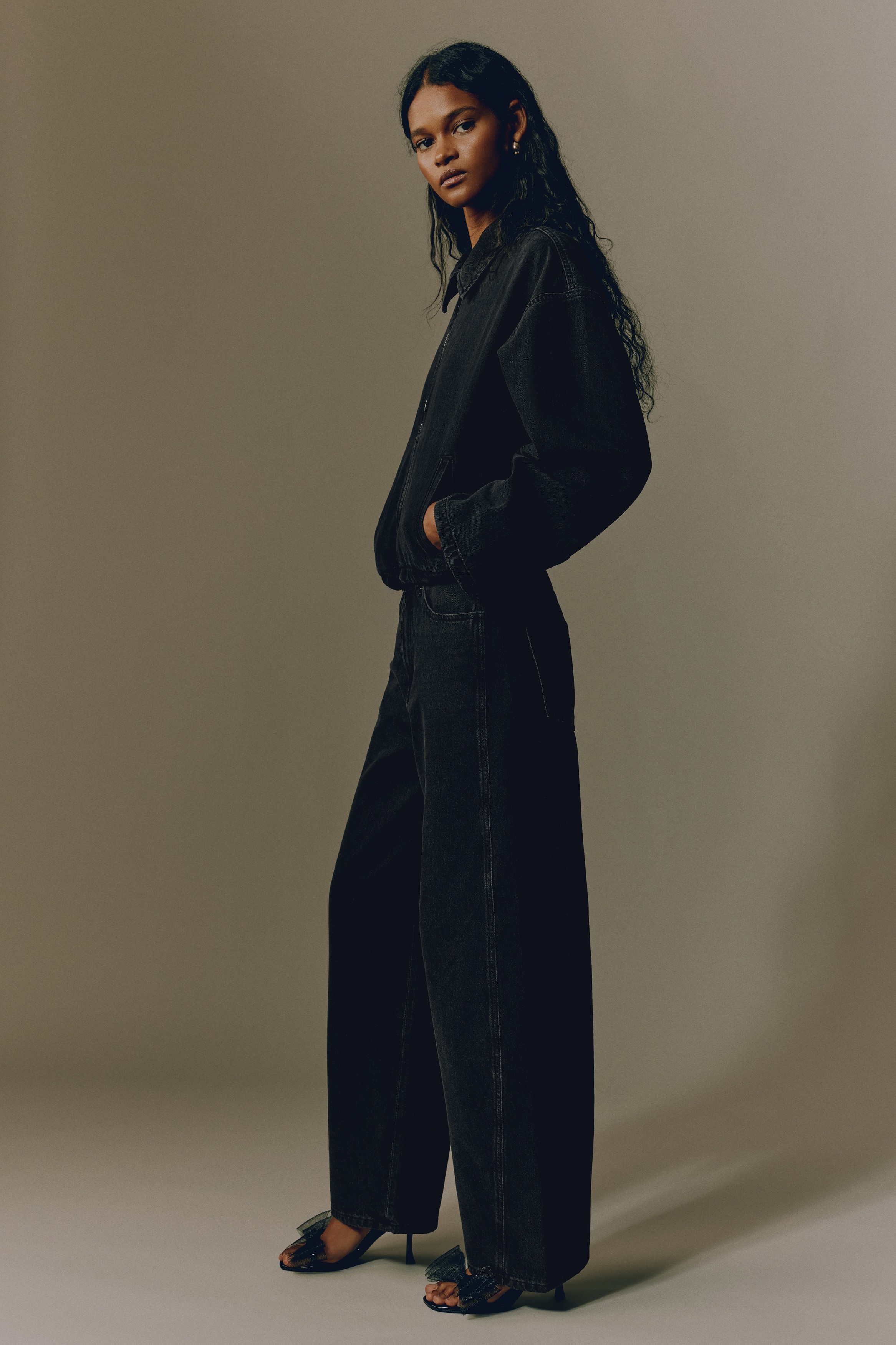 Veste en denim avec col - Noir délavé/Bleu denim