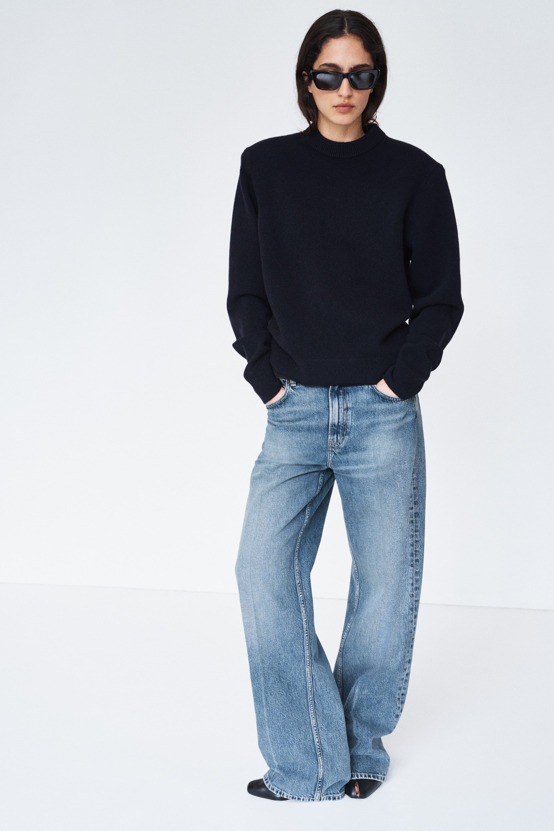 Wool-Blend Sweater with Shoulder Pads