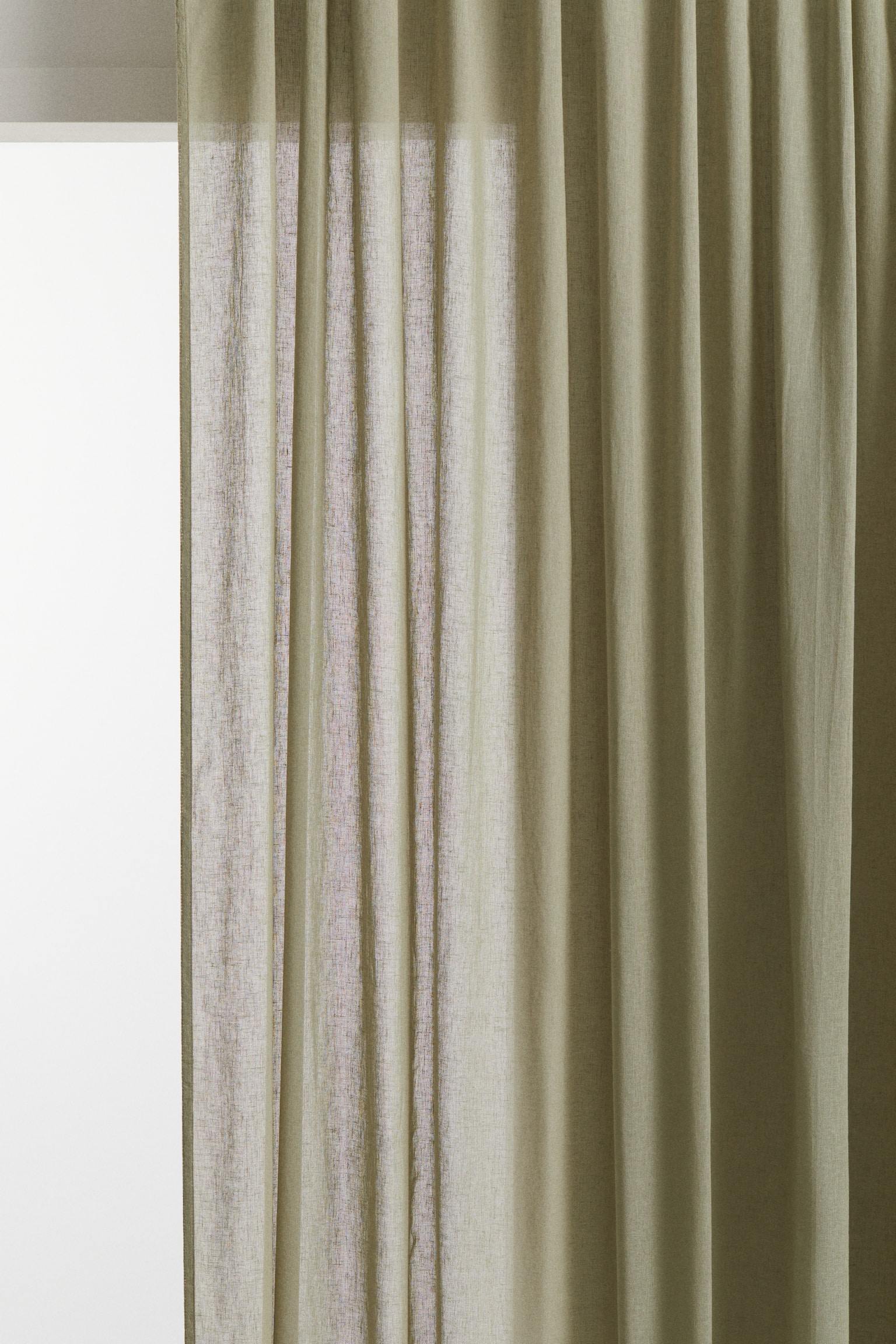 2-pack long linen-blend curtain lengths - Light khaki green