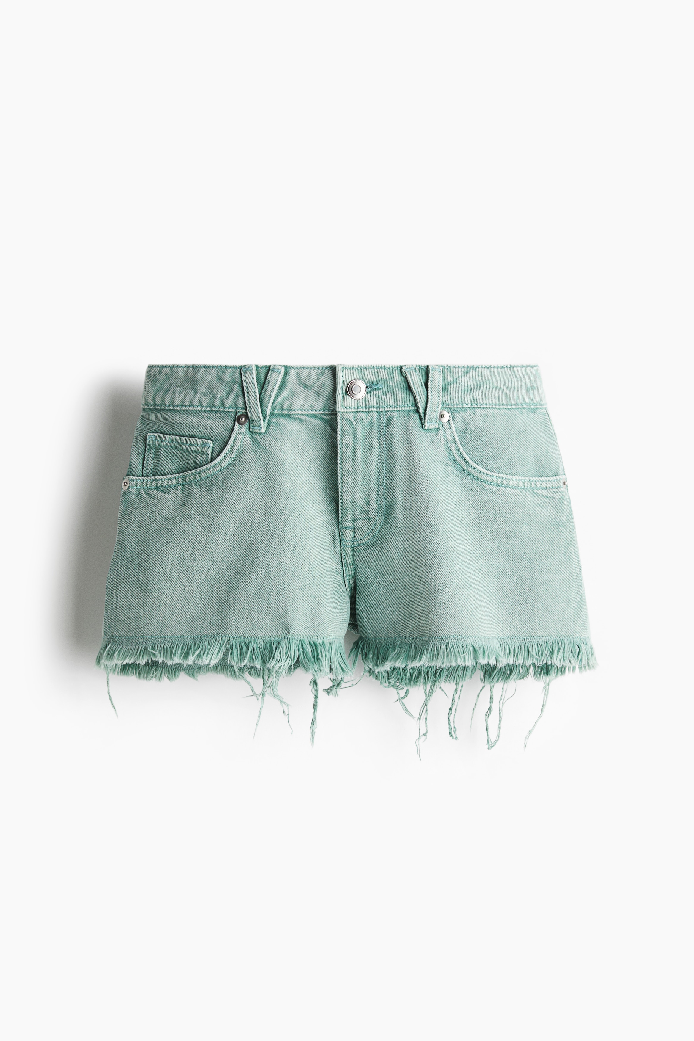 Frayed Denim Shorts - Washed green