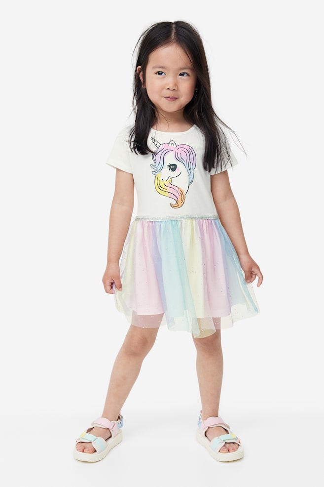 Tulle-skirt jersey dress - White/Unicorn/White/Unicorn/Powder pink/Light pink/Kitten/dc/dc - 2