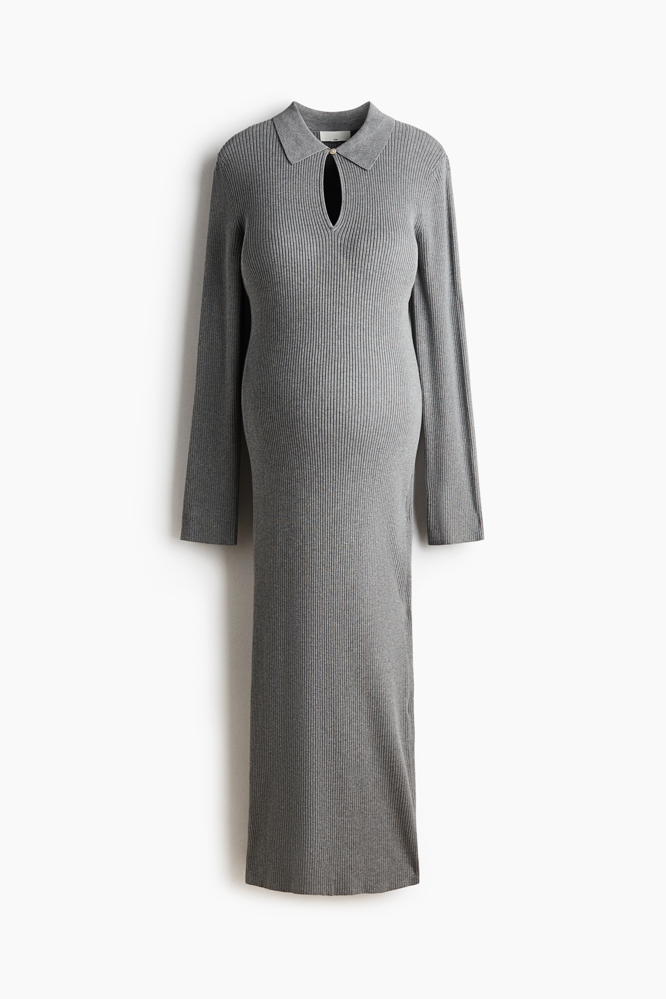 MAMA Vestido en punto de canalé - Gris jaspeado/Verde oscuro