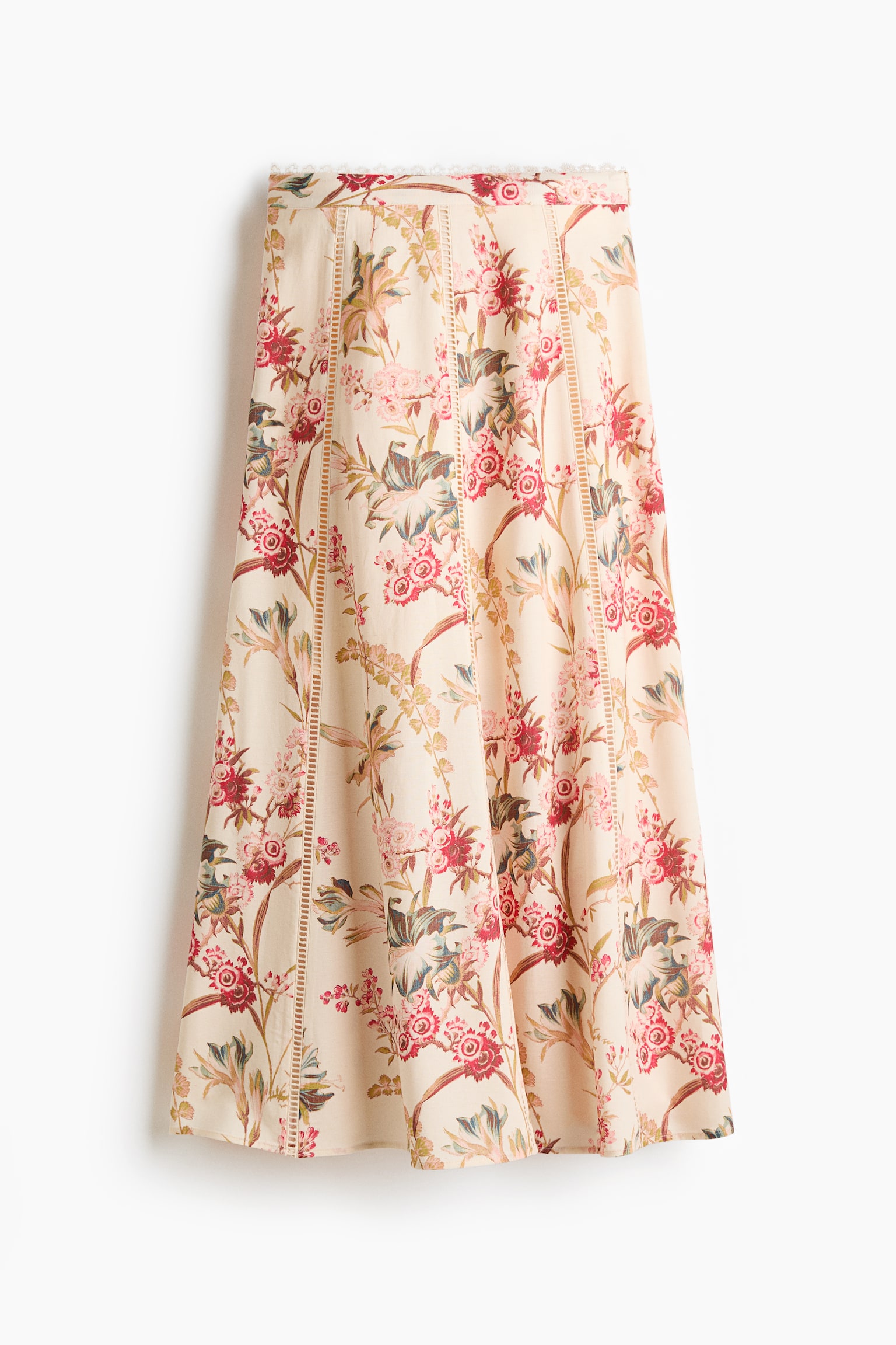 Linen-blend skirt - Light beige/Floral - 2