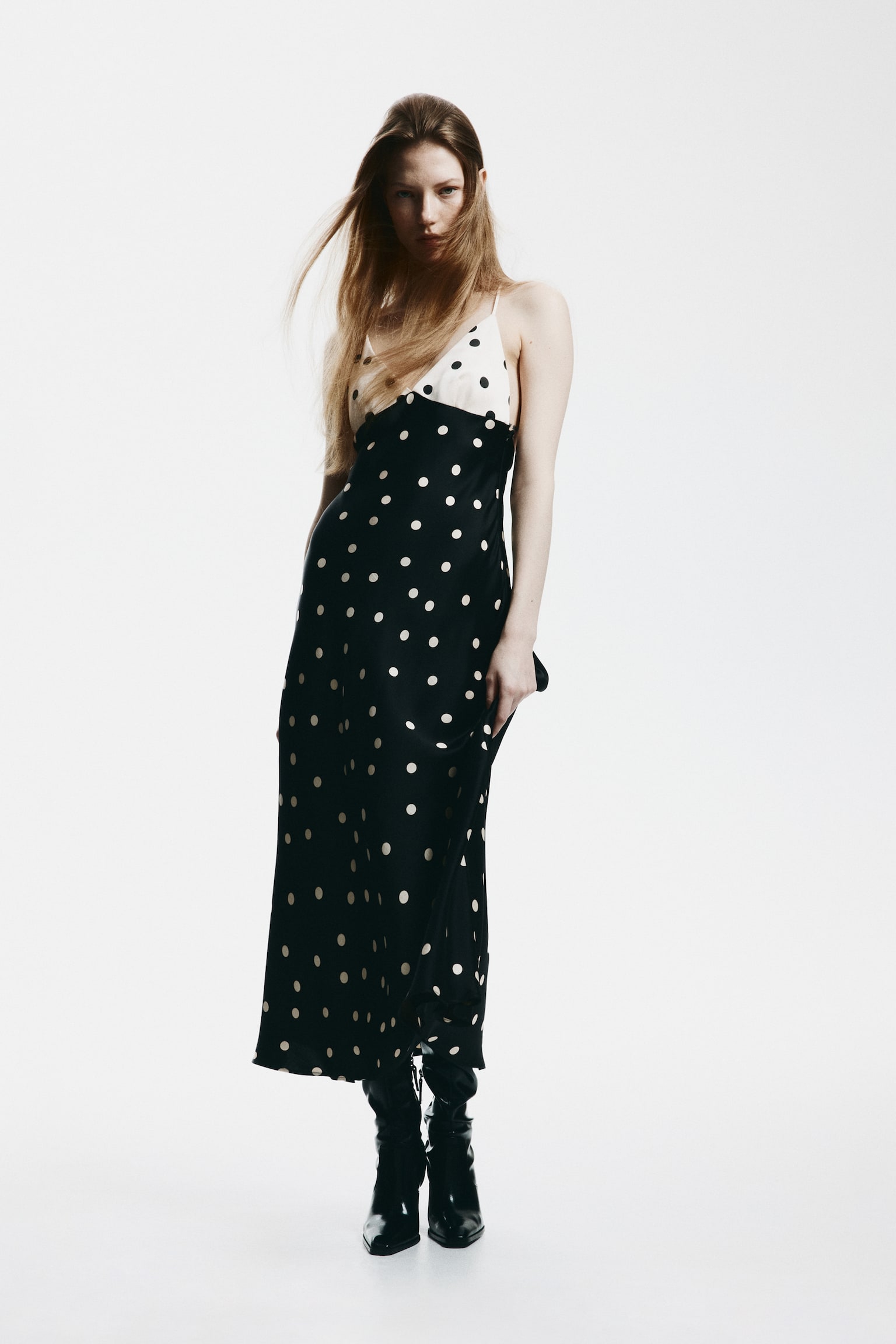 Satin strappy dress - Black/Spotted - 4