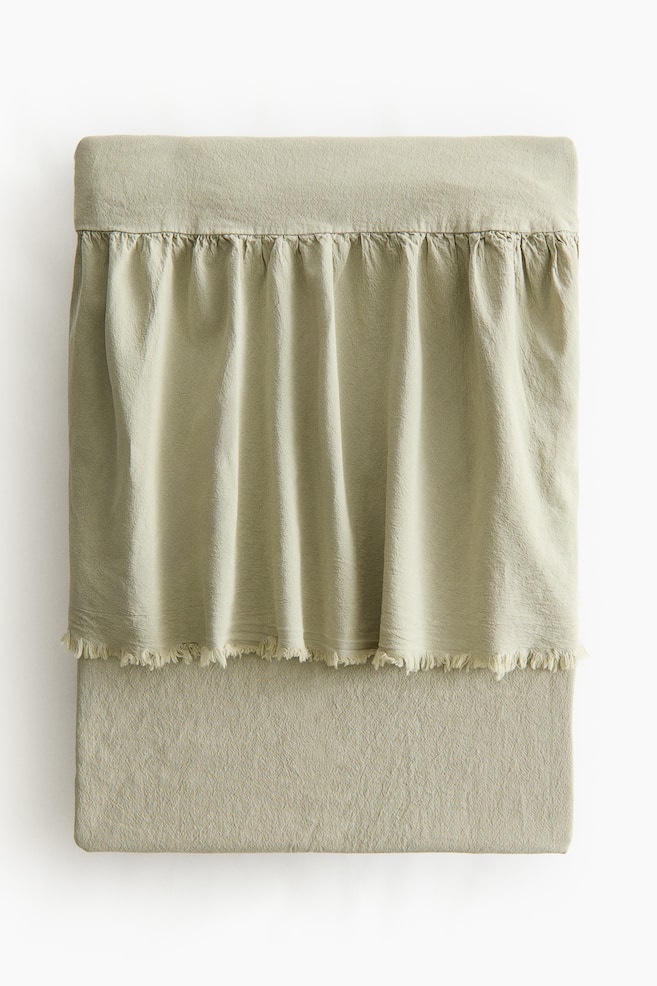 Linen-blend bedspread - Light khaki green/White - 1
