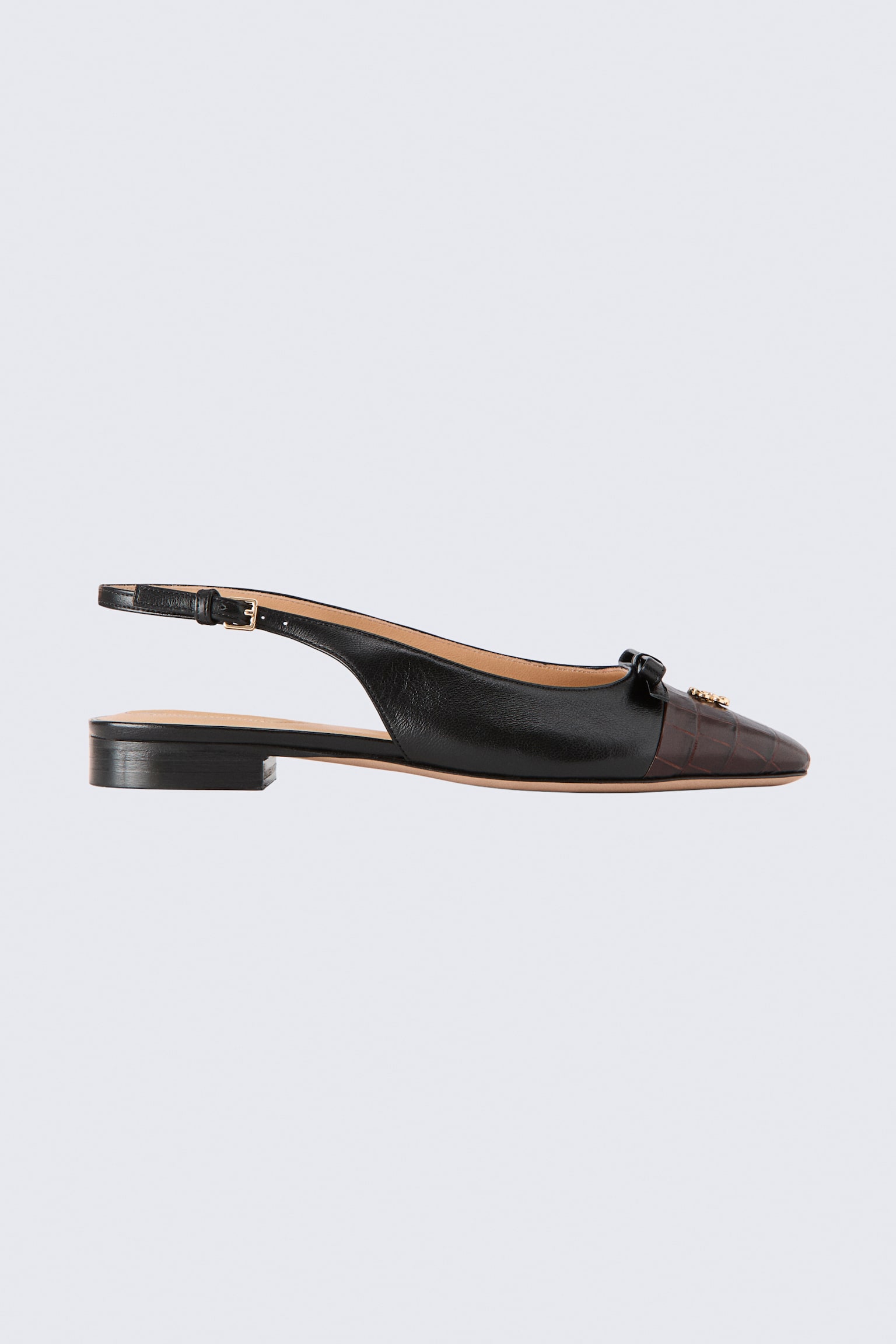 Женские туфли H&M Bow-Detail Leather Slingbacks, цвет: Чёрный / Коричневый — фото 2