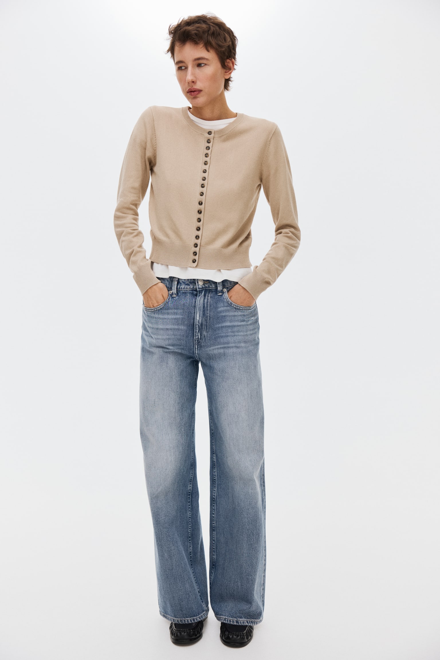 Feinstrick-Cardigan - Beige/Schwarz - 3