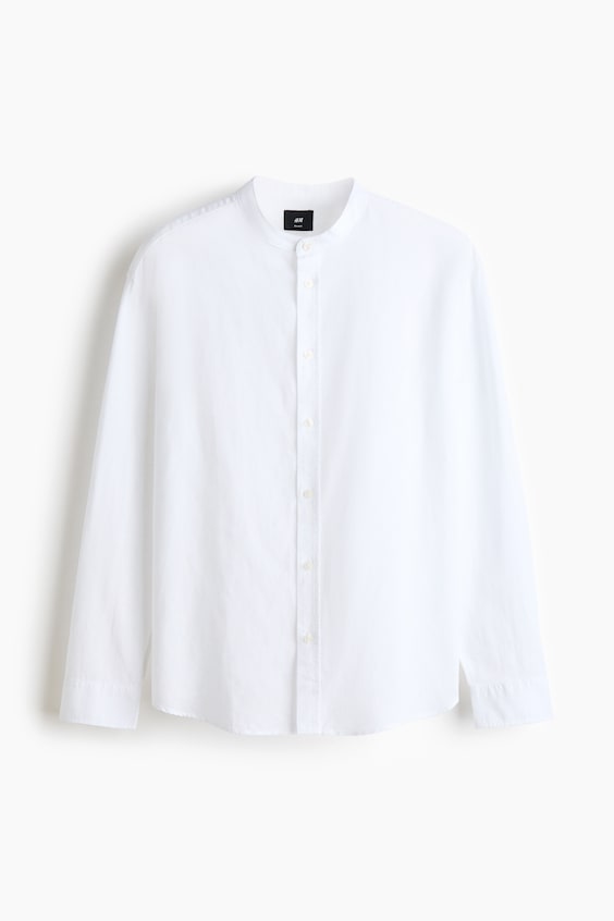 Мужские рубашки H&M Relaxed-Fit Linen-Blend Shirt