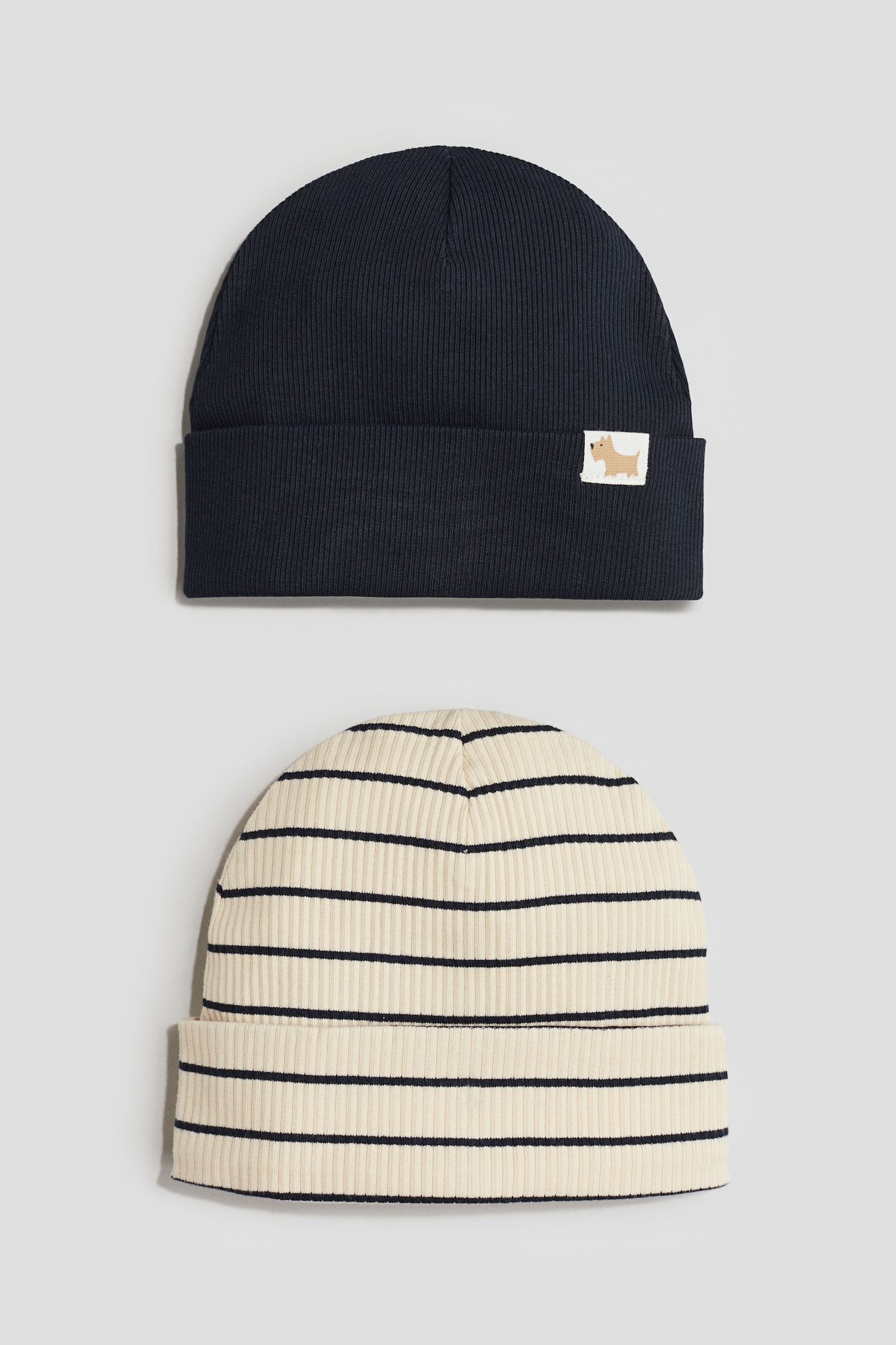 2-pack ribbed beanies - Navy blue/Striped - 1