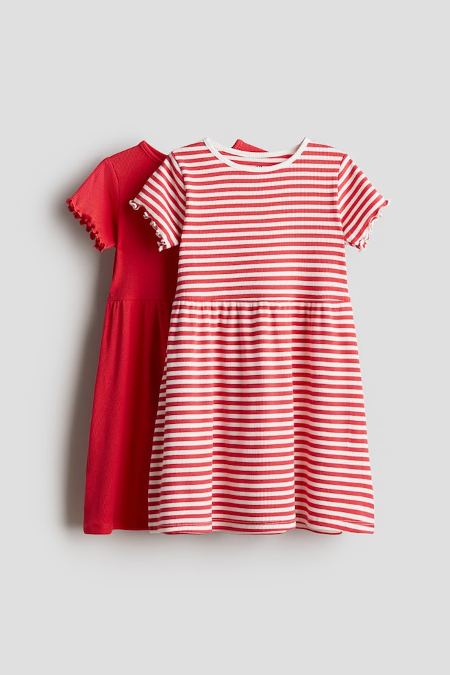 Pack de 2 vestidos de algodón - Rojo/Rayas/Beige/Corazones - 1