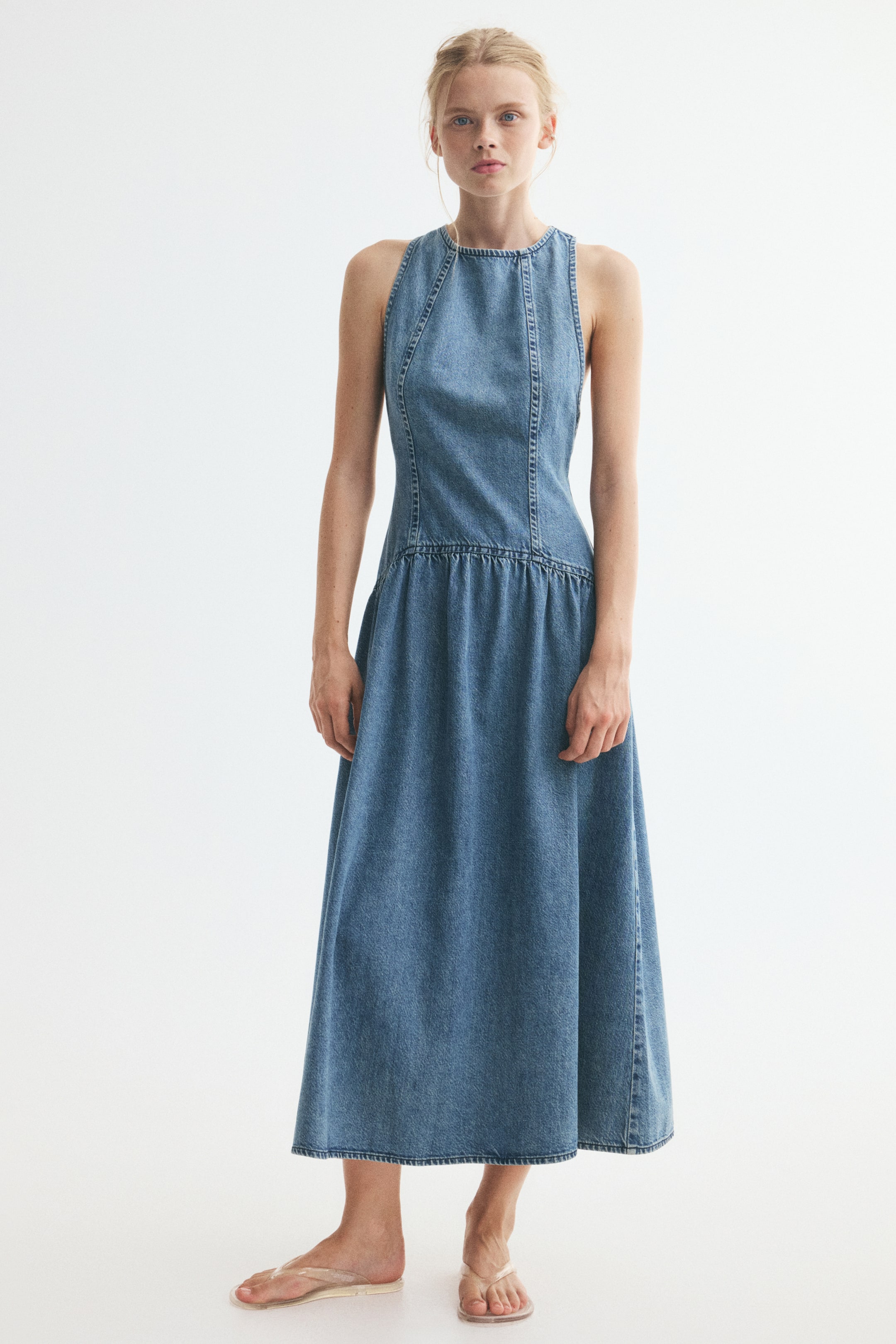 Denim Dress with Flared Skirt
