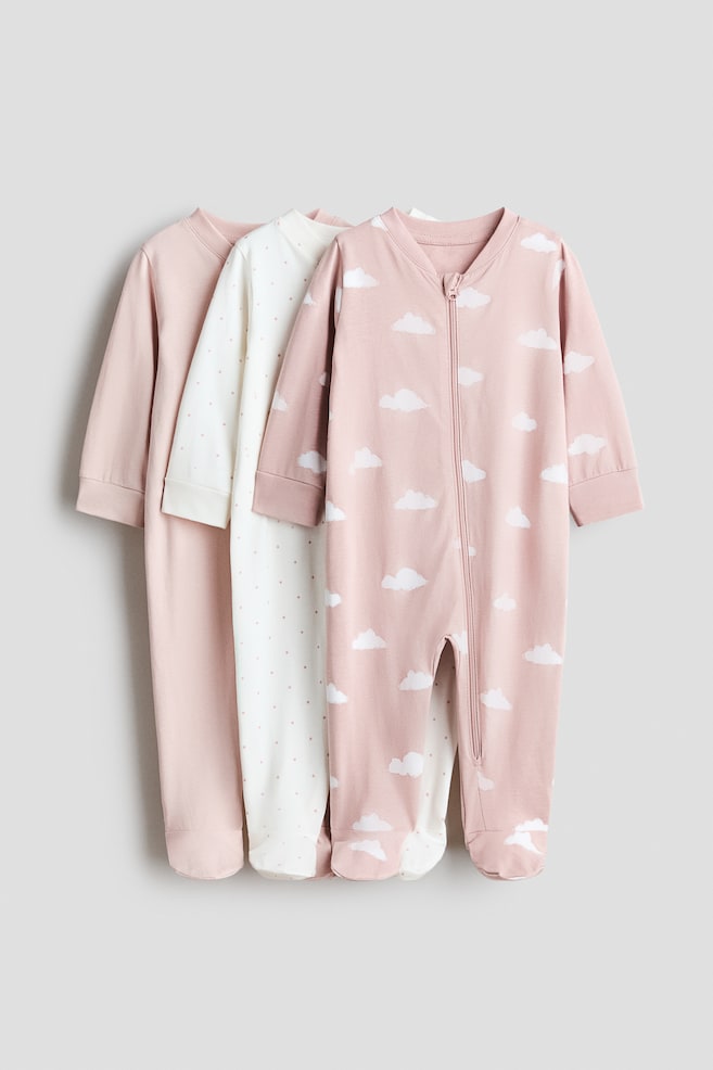 3-Pack Cotton Pajama Jumpsuits - Light pink/clouds - 1