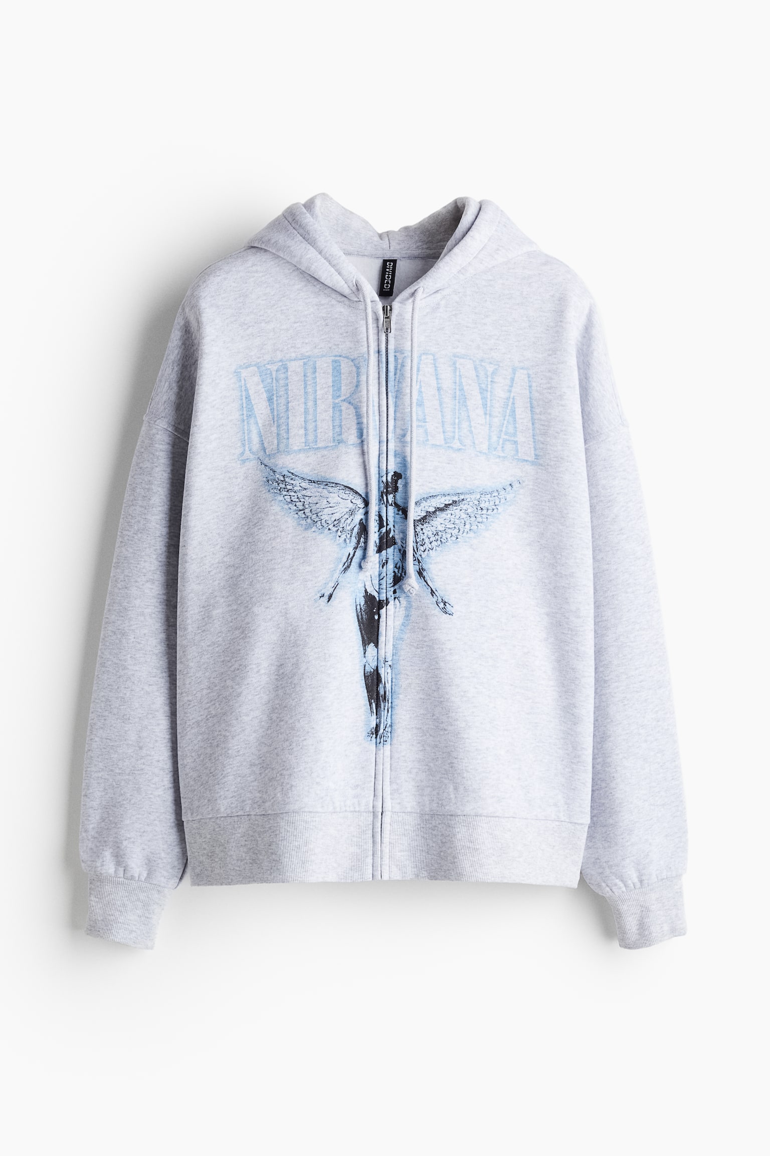 Oversized motif-detail zip-through hoodie - Light grey marl/Nirvana/Blue/The Smashing Pumpkins/Dark greige/Korn/Black/Sublime/Light blue/The Offspring/Cream/Twin Peaks/Light beige/Jane's Addiction/Light blue/Black/Nirvana/Black/Formula 1 - 2