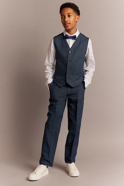 Textured Suit Pants - Regular waist - Long - Dark blue - Kids | H&M US