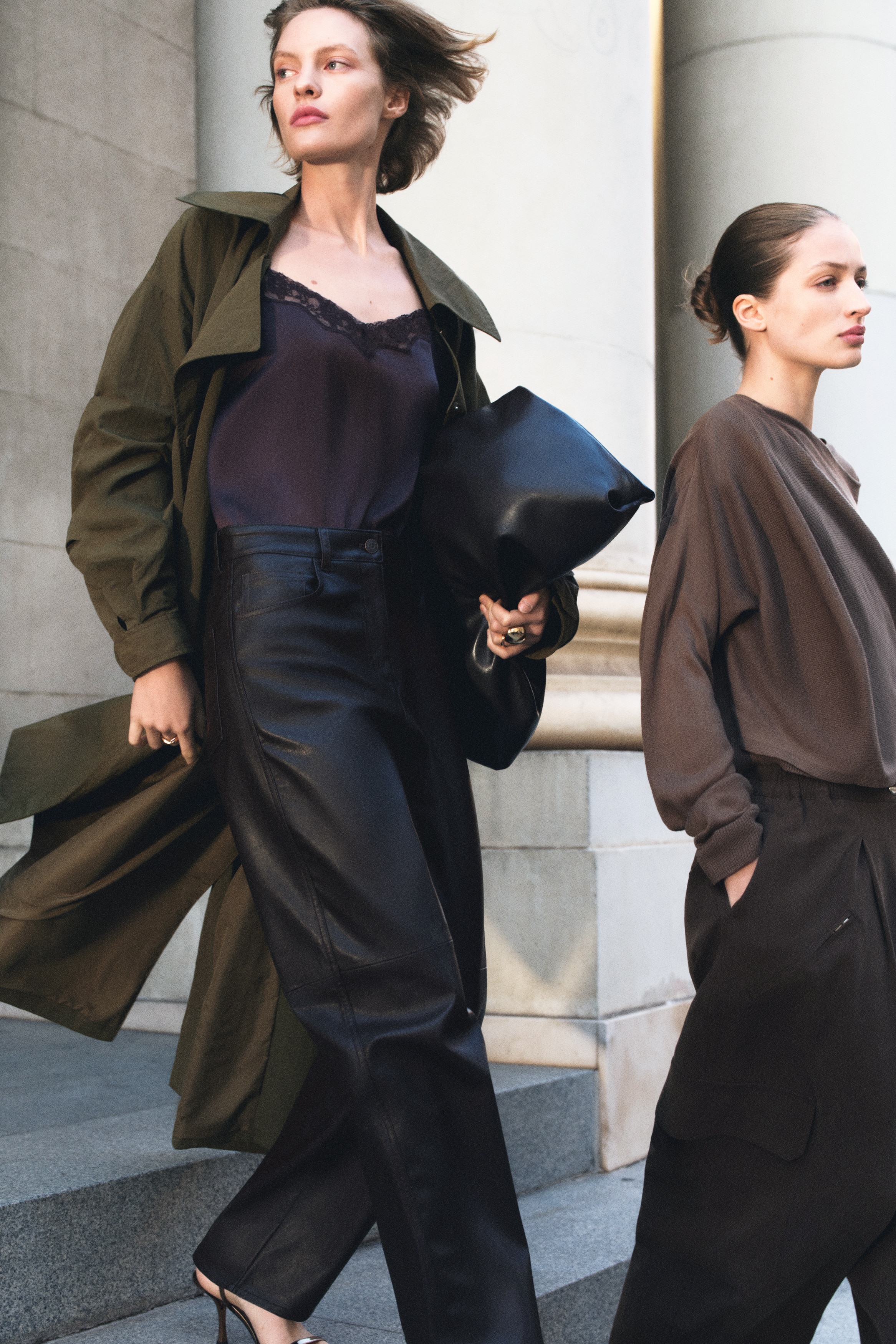 Pantaloni coated con gamba a carota - Marrone scuro