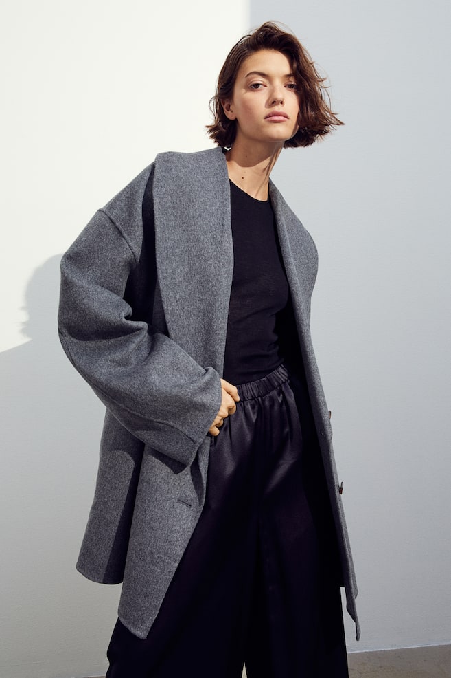 Oversized wool-blend coat - Dark grey marl/Camel - 5