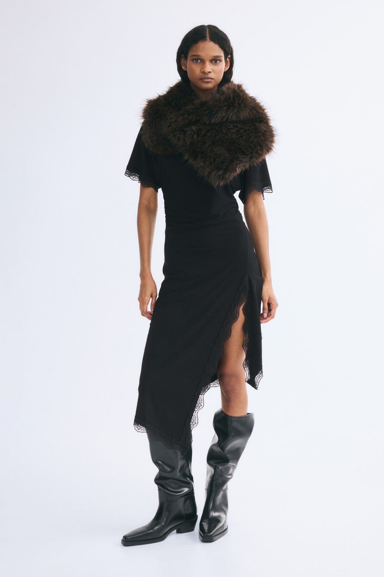 collared jersey dress h&m Ladies - Dark Brown Lace-Trimmed - Size: S NA-07.06.26PM