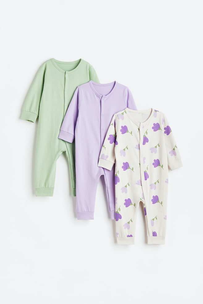 3-pack cotton pyjamas - Natural white/Floral/Dark grey/Moons/White/Patterned/Light beige/Giraffes/dc/dc - 1