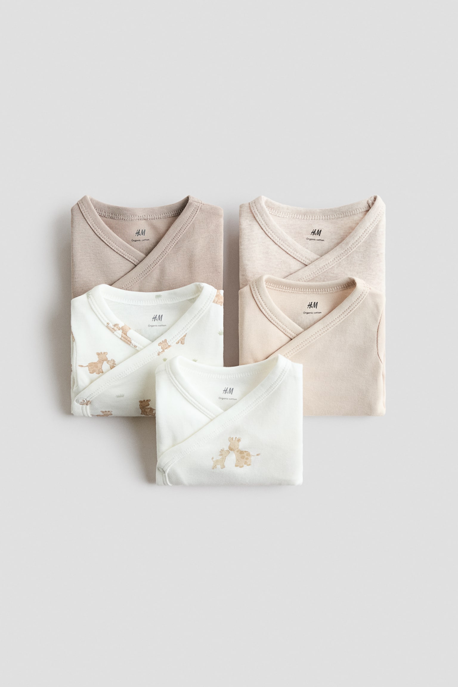 5件入裹身式連身衣 - 白色/長頸鹿/混米色/大地色/灰粉紅色/白色/土耳其藍/泰迪熊/灰粉紅色/花朵/米色/無尾熊/淺灰粉紅色/花朵/淺米色/梨子/Light dusty pink/Patterned - 2