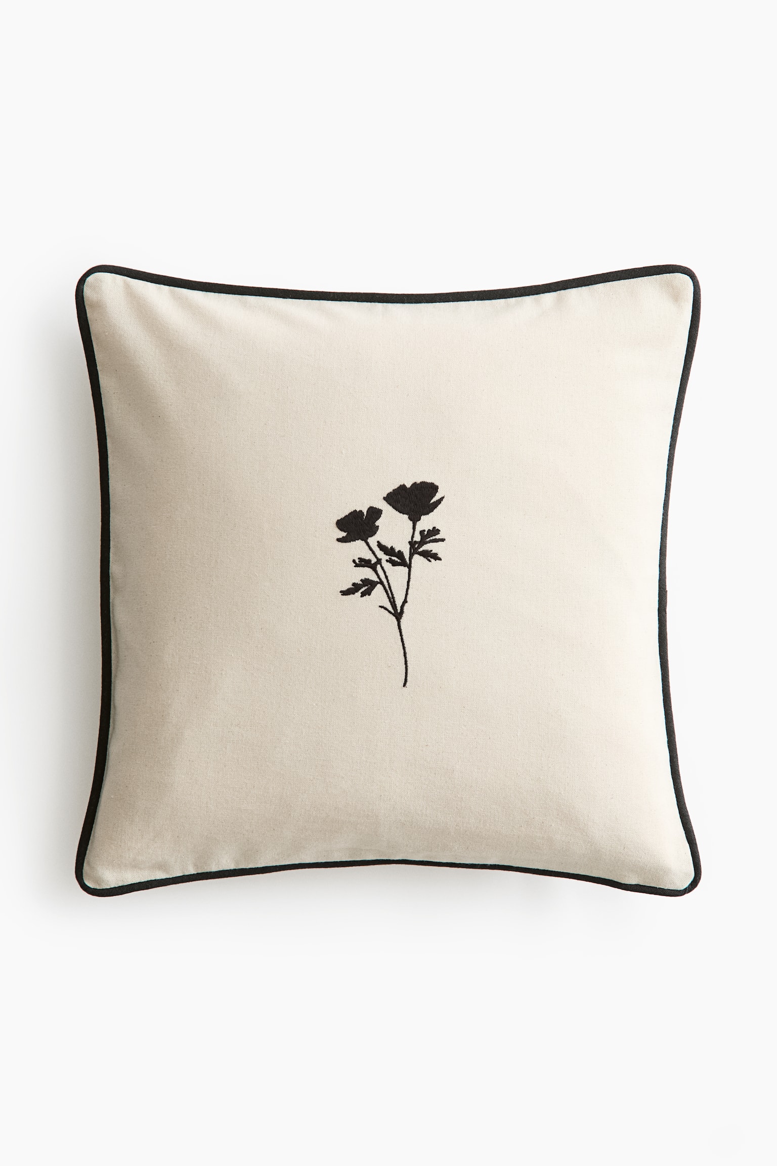 Embroidery-motif cotton cushion cover - Light beige/Flower/Dark beige/Flower/Light beige/Olives