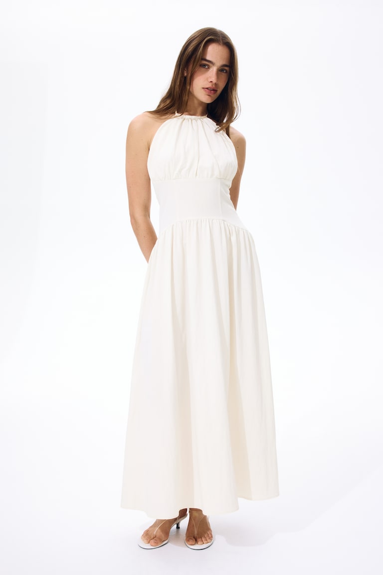 Ladies - Cream Ruched halterneck dress - Size: XS - H&M
