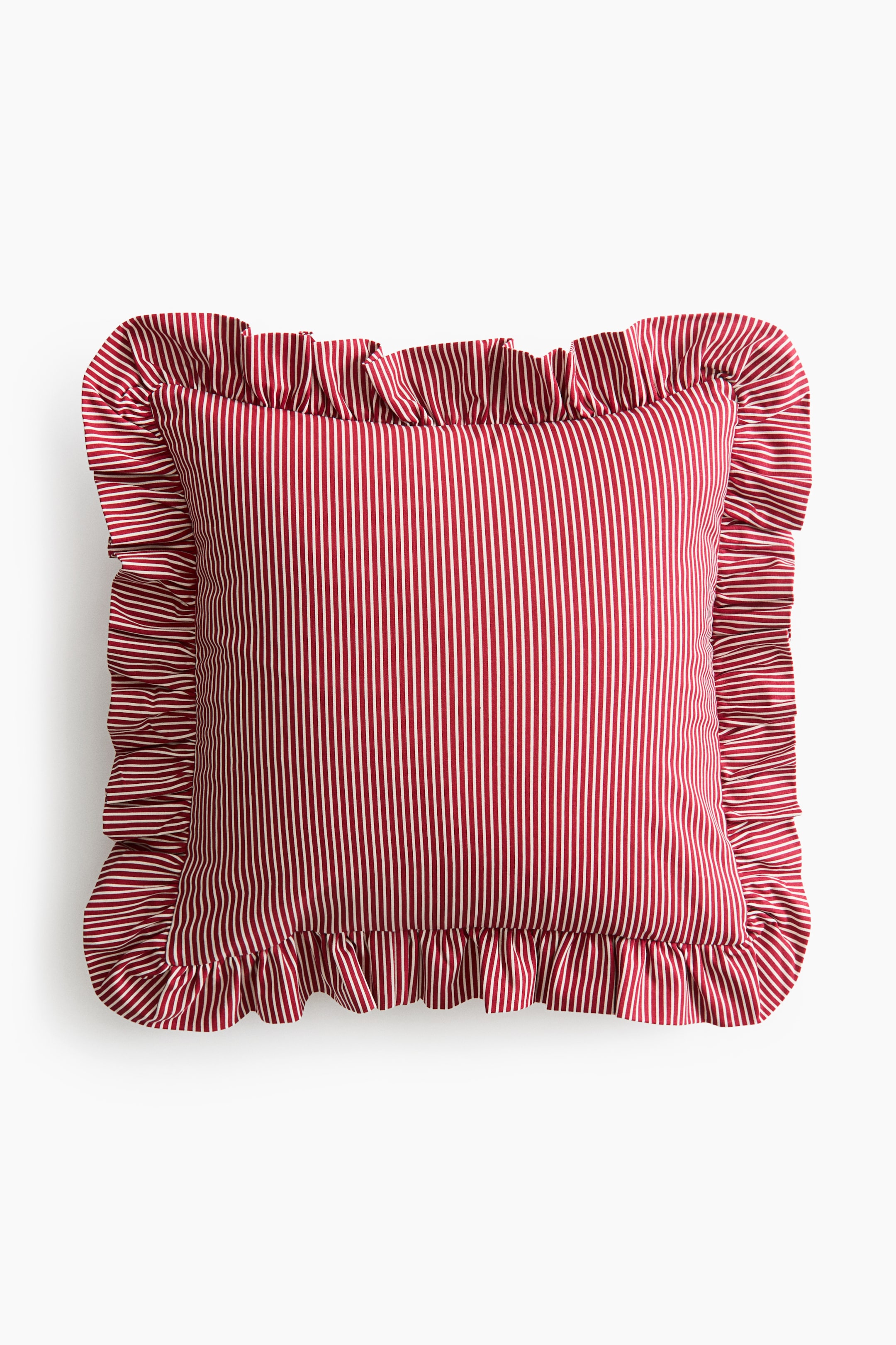 View larger image: Frill-trimmed cotton cushion cover - Dark red/Striped - Home All | H&M 1