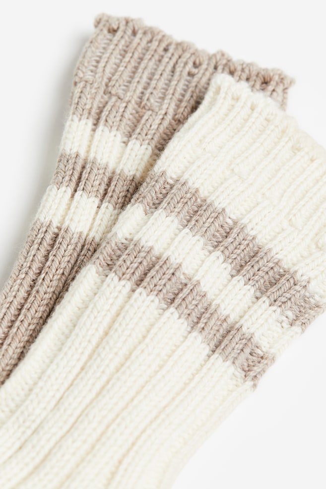 2-pack knitted socks - Beige/Cream white - 2