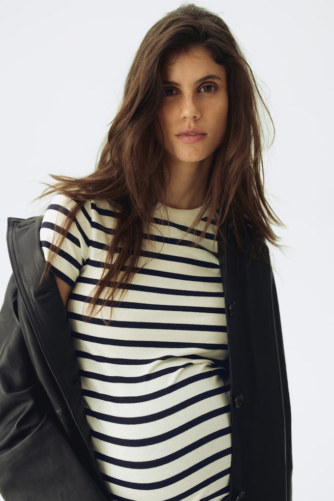 MAMA Ribbed top-White/Striped - 6