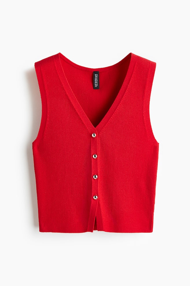 Button-Front Sweater Vest - Bright red/Black/White - 1