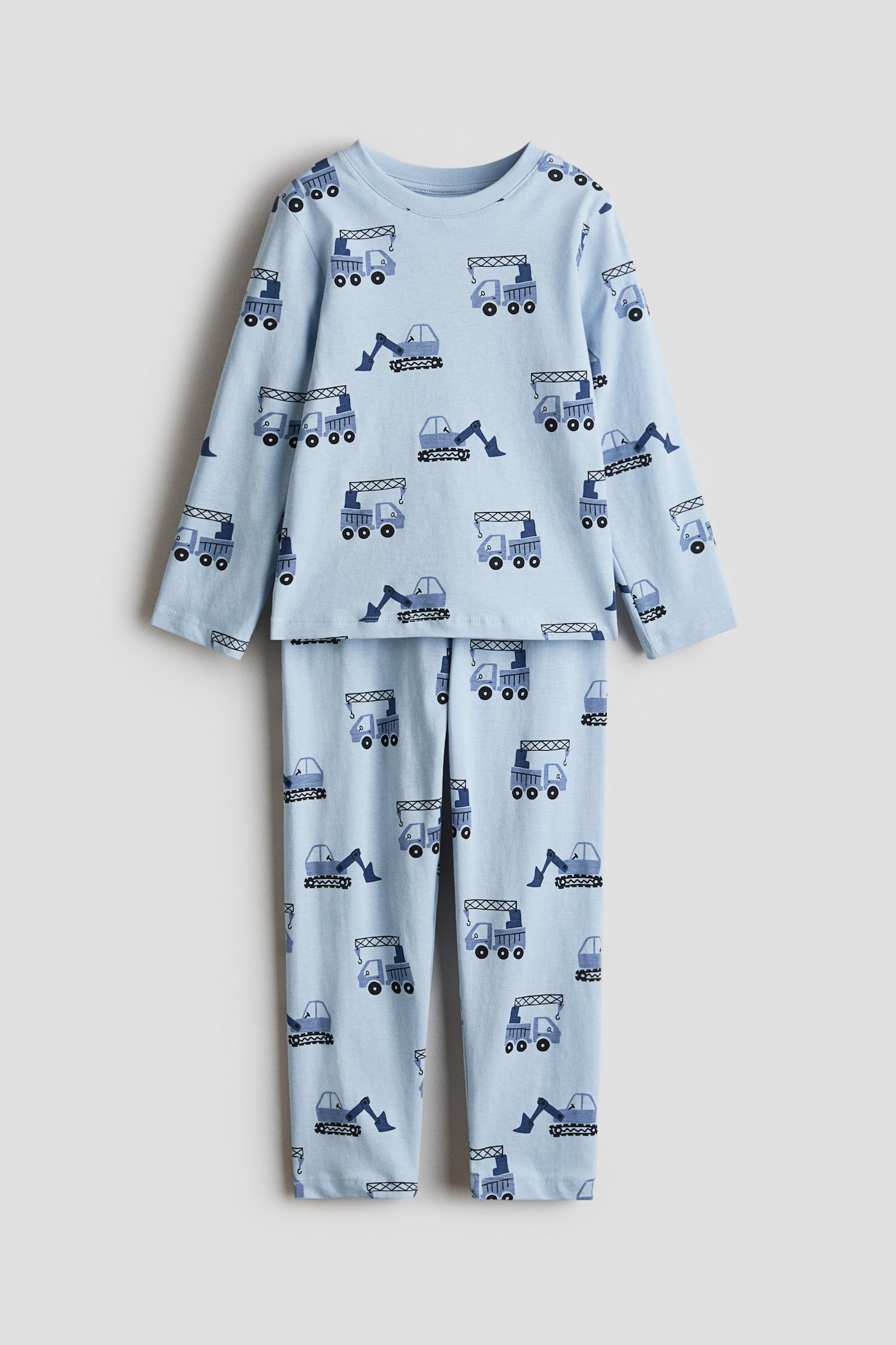 Patterned cotton pyjamas - Light dusty blue/Trucks - 1