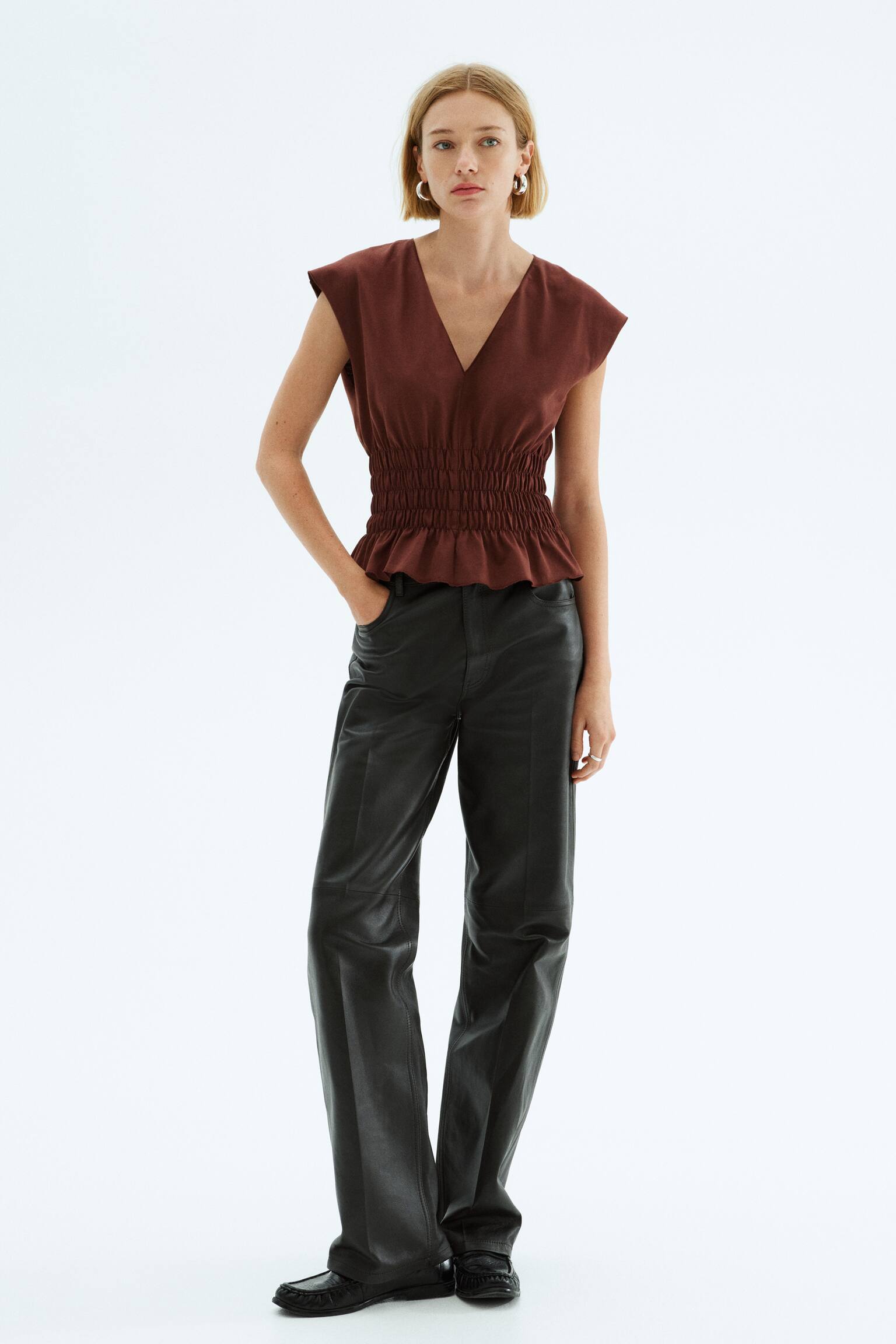 Büzgülü ve Pamuklu Üst - Koyu kahverengi/Beyaz/Siyah/Lacivert - 3