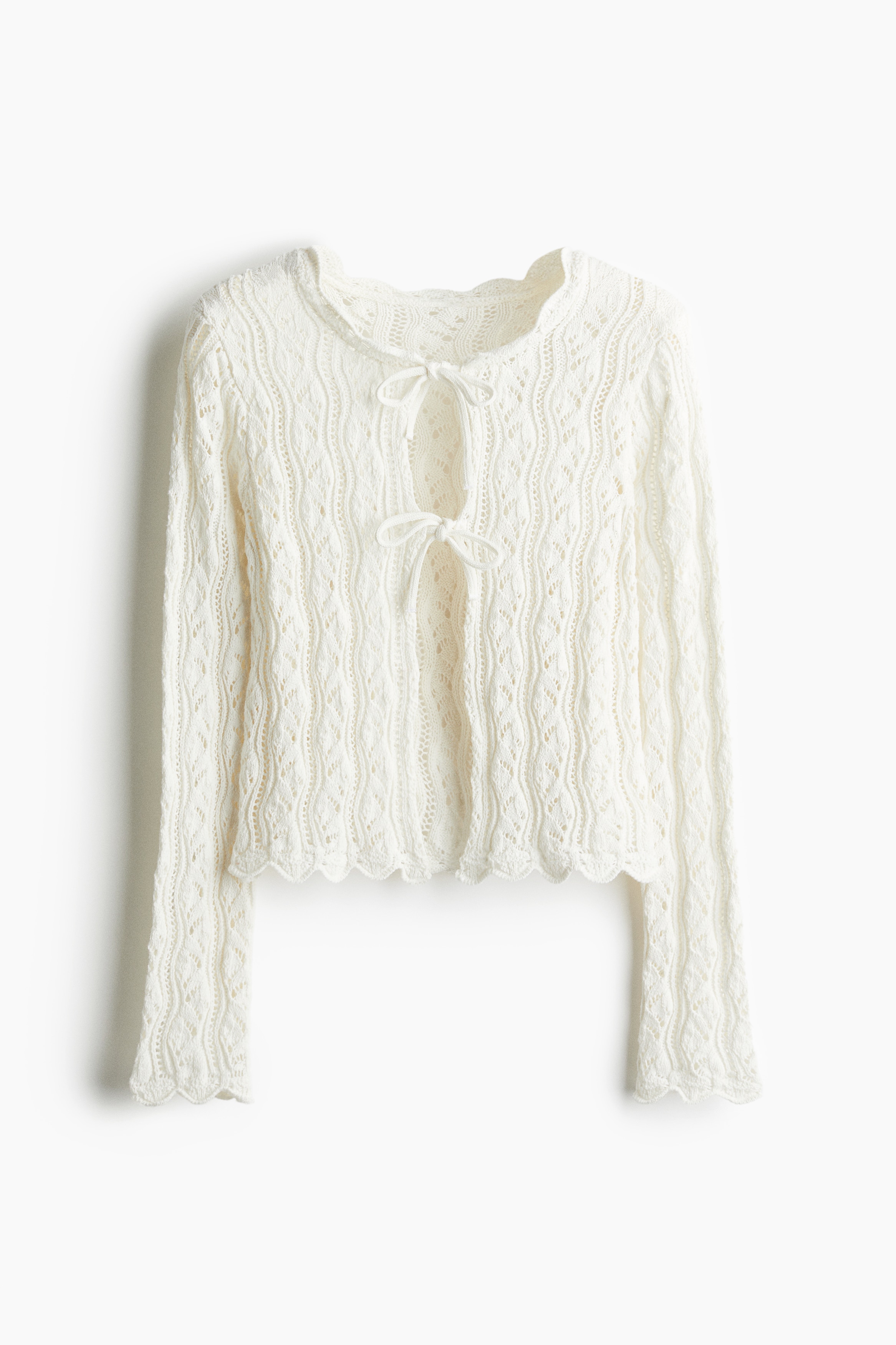Ajourgebreid vest met striklintjes - Wit