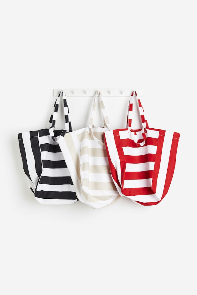 Cotton canvas beach bag - Black/Striped/Yellow/Striped/Bright blue/Striped - 2
