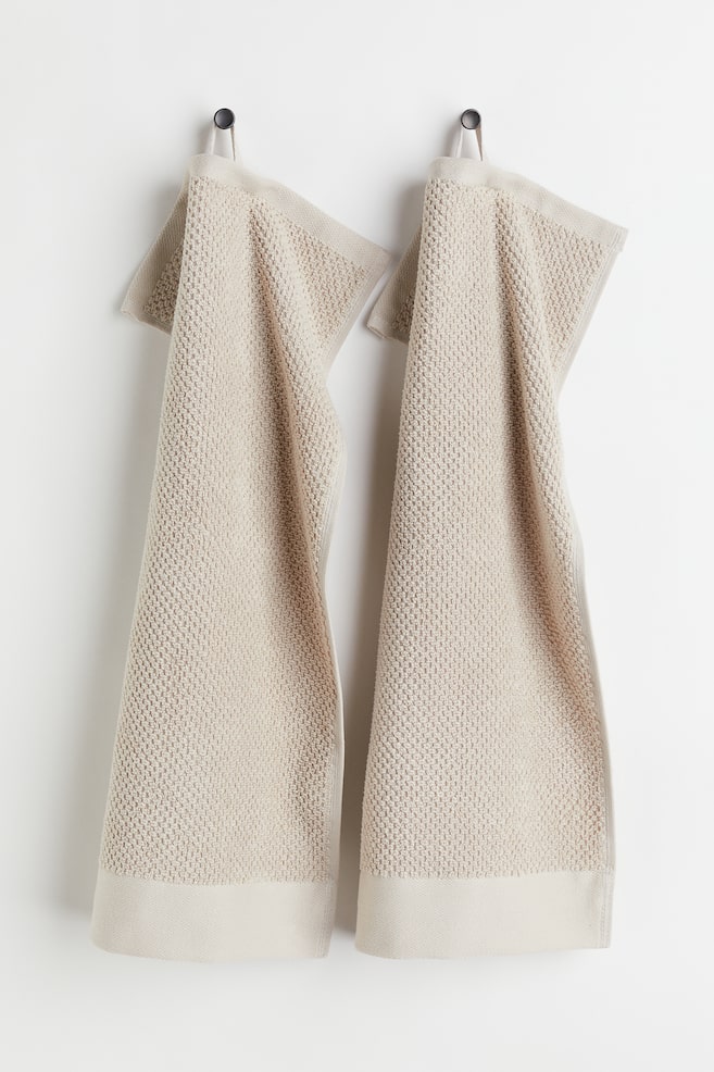 2-pak gæstehåndklæde i bomuldsfrotté - Lys beige/Salviegrøn/Grå/Sort/dc - 1