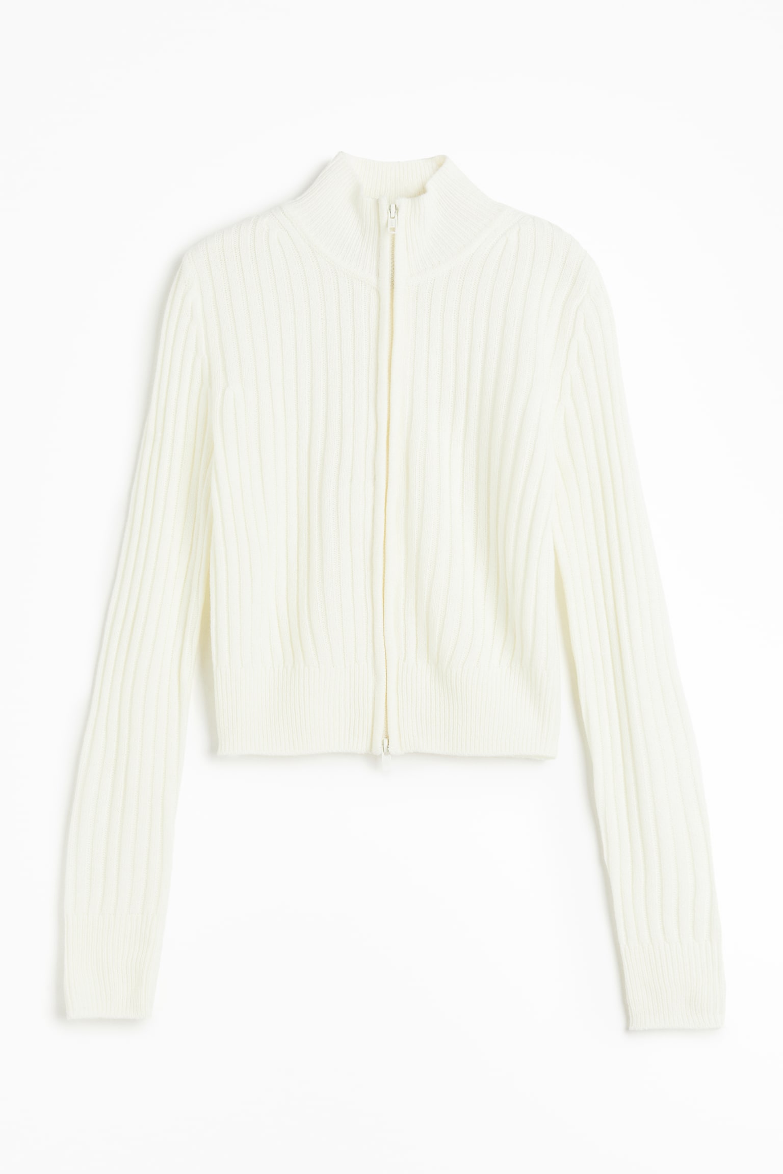 Rib Knit Zip Up Cardigan - Natural white/Light grey - 2