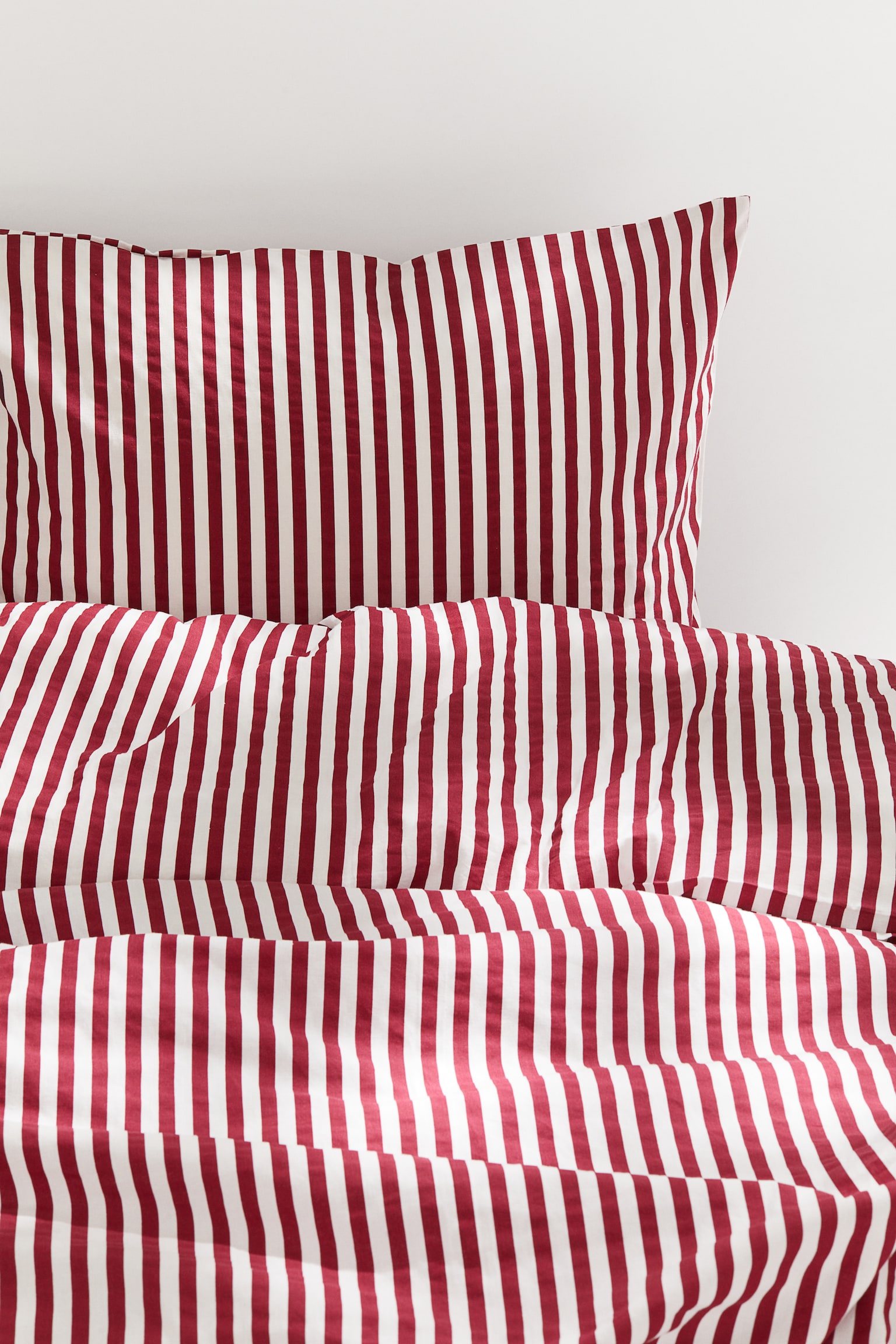 Cotton single duvet cover set - Red/Striped - 1